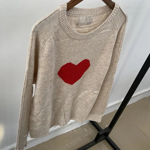 Wool Blend Alma Heart Jacquard Knit Sweater | Women's Winter Pullover | Cozy Casual & Office Wear