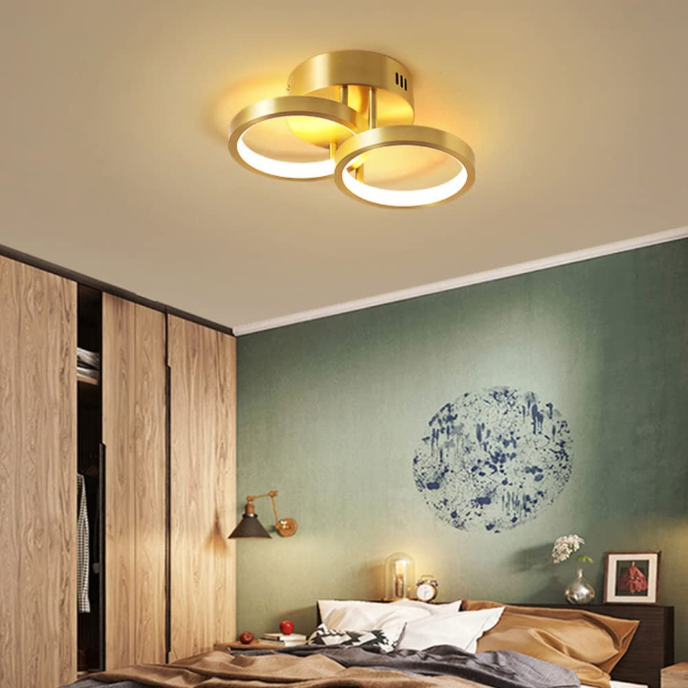 Modern Brass LED Flush Mount Ceiling Light - Creative Hanging Lamp for Bedroom, Bathroom & Entryway - Minimalist Close-to-Ceiling Fixture for Home Decor & Lighting Solutions