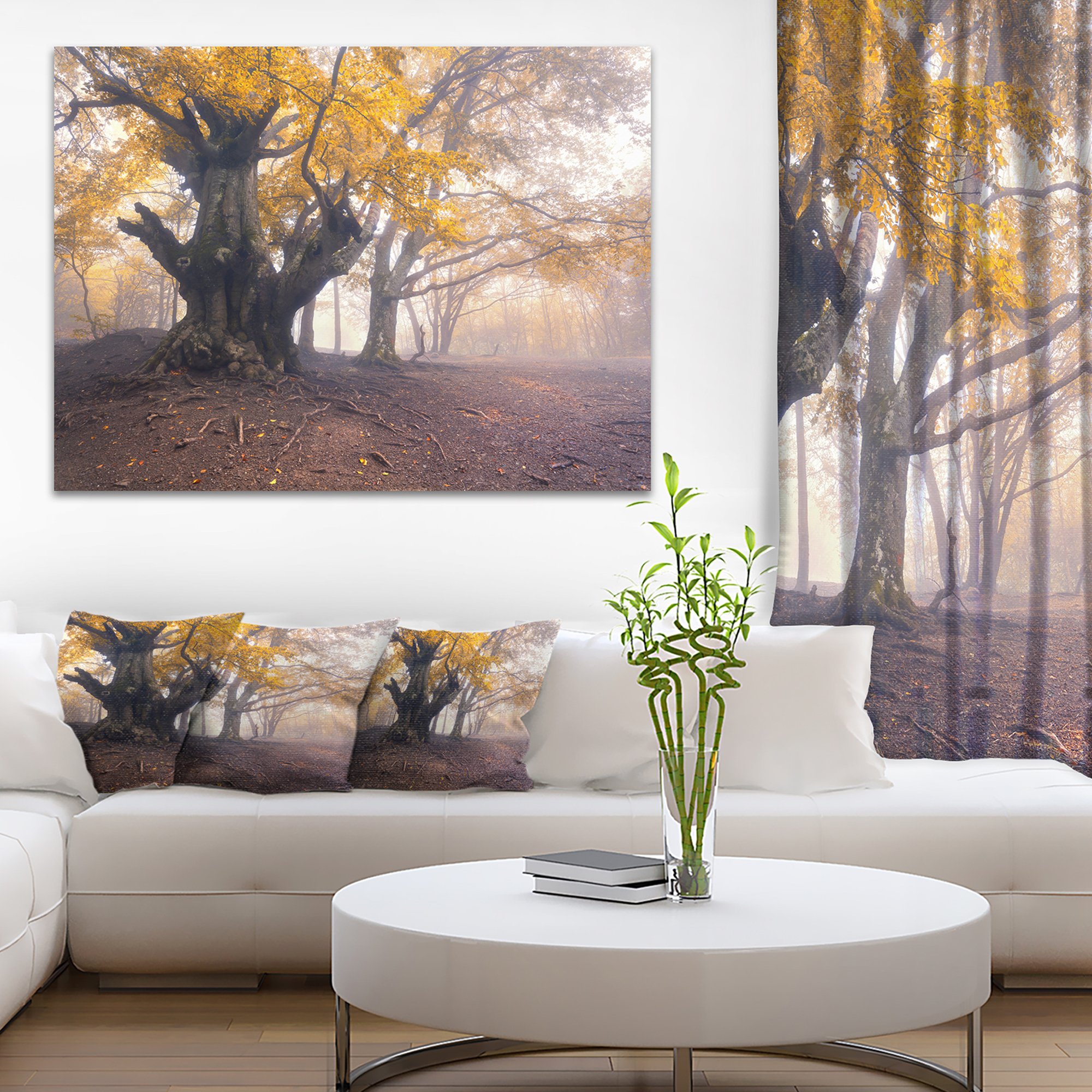 Dark Tree with Yellow Leaves Landscape Photography Canvas Print - Autumn Forest Wall Art for Living Room, Bedroom & Office Decor