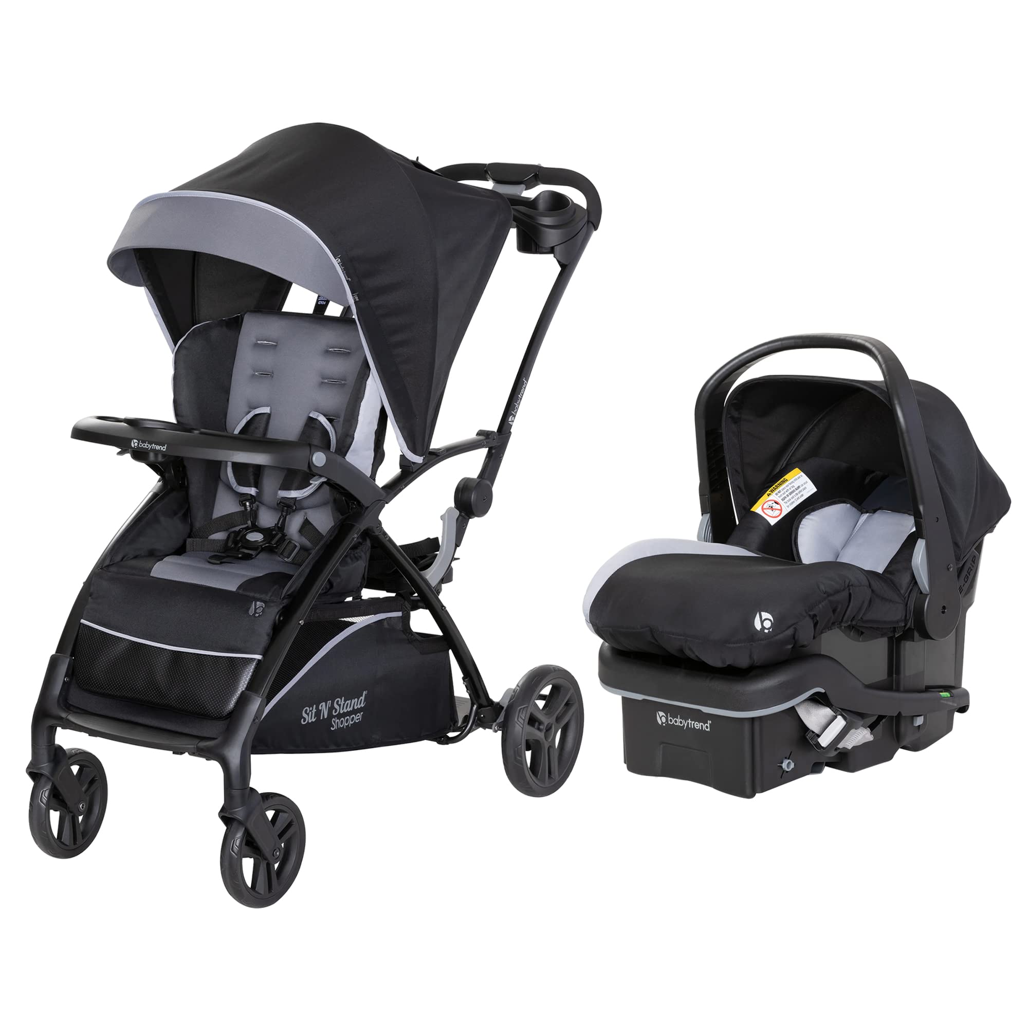 Baby Trend Sit N' Stand 5-in-1 Convertible Stroller with Canopy & Storage Basket | EZ Lift Plus Lightweight Infant Car Seat for Newborns & Toddlers | Perfect for Shopping, Travel & Daily Walks in Stormy Color