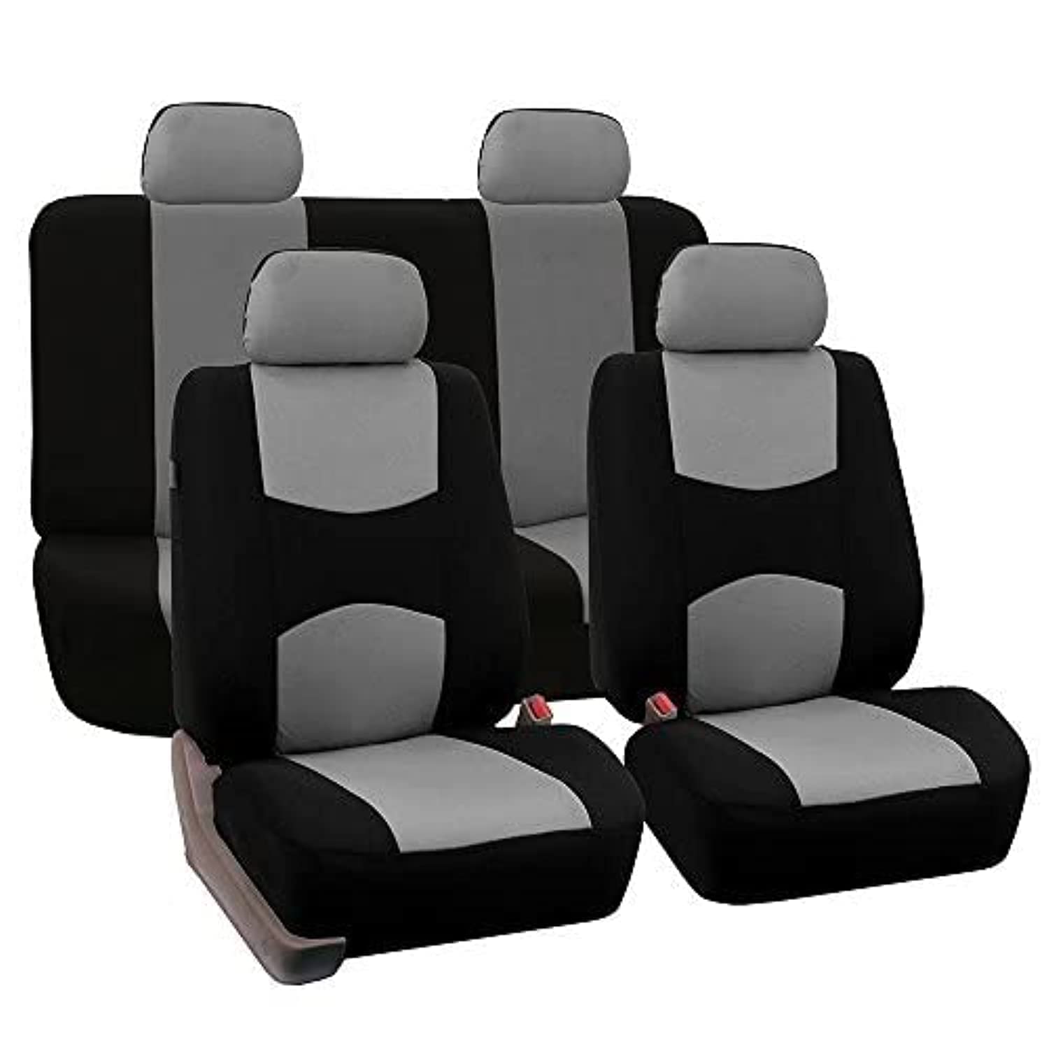 Premium FH Group Universal Car Seat Covers Full Set - Breathable Cloth Auto Seat Protectors for SUV, Sedan & Van | Low Back Front & Solid Back Design | Machine Washable Gray Seat Covers | Perfect for Daily Commute, Road Trips & Family Protection