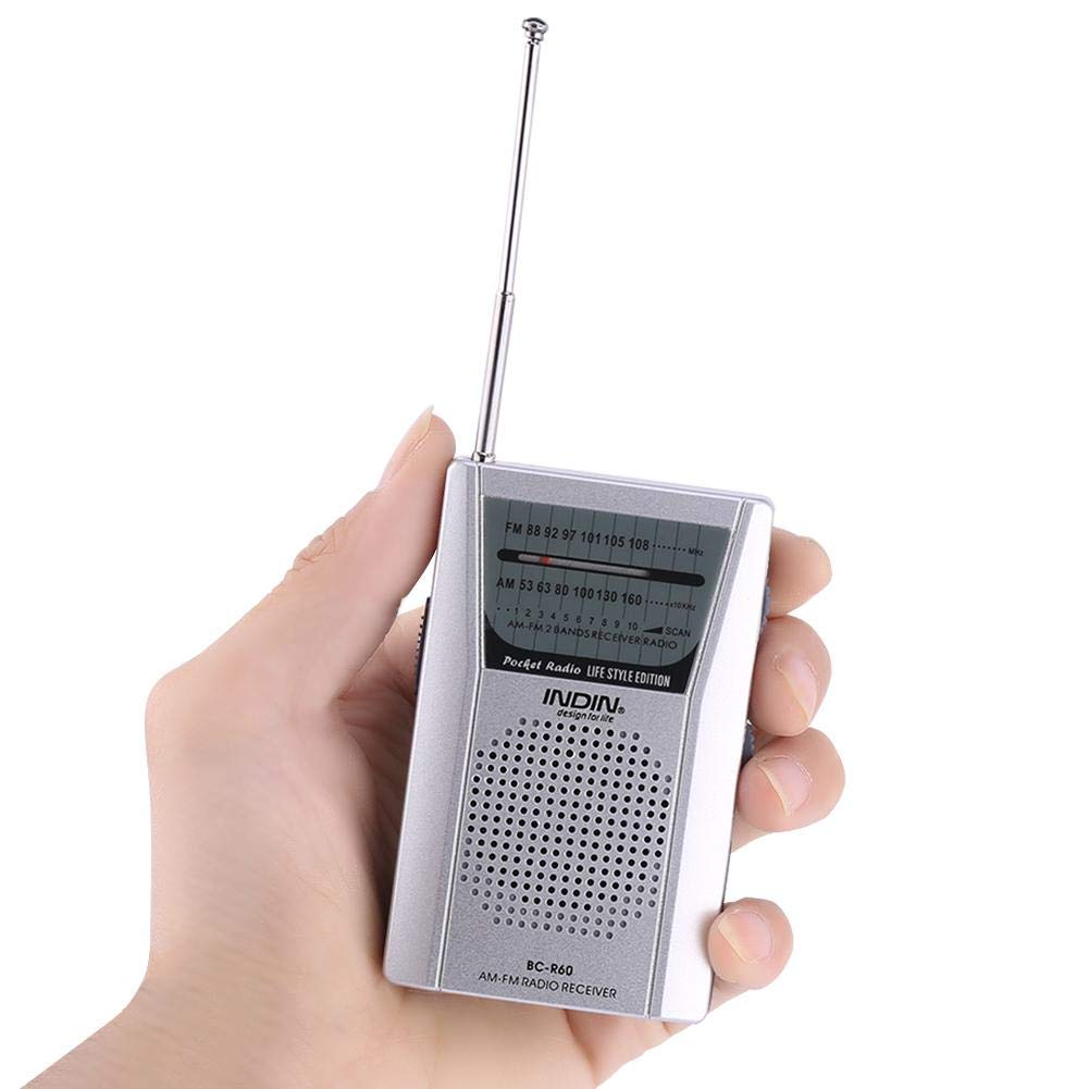 Portable FM/AM 2 Band Stereo Radio with LCD Display & Built-in Speaker - Mini Pocket Radio Receiver with Earphone Jack for Outdoor, Travel, Home & Office Use - Silver