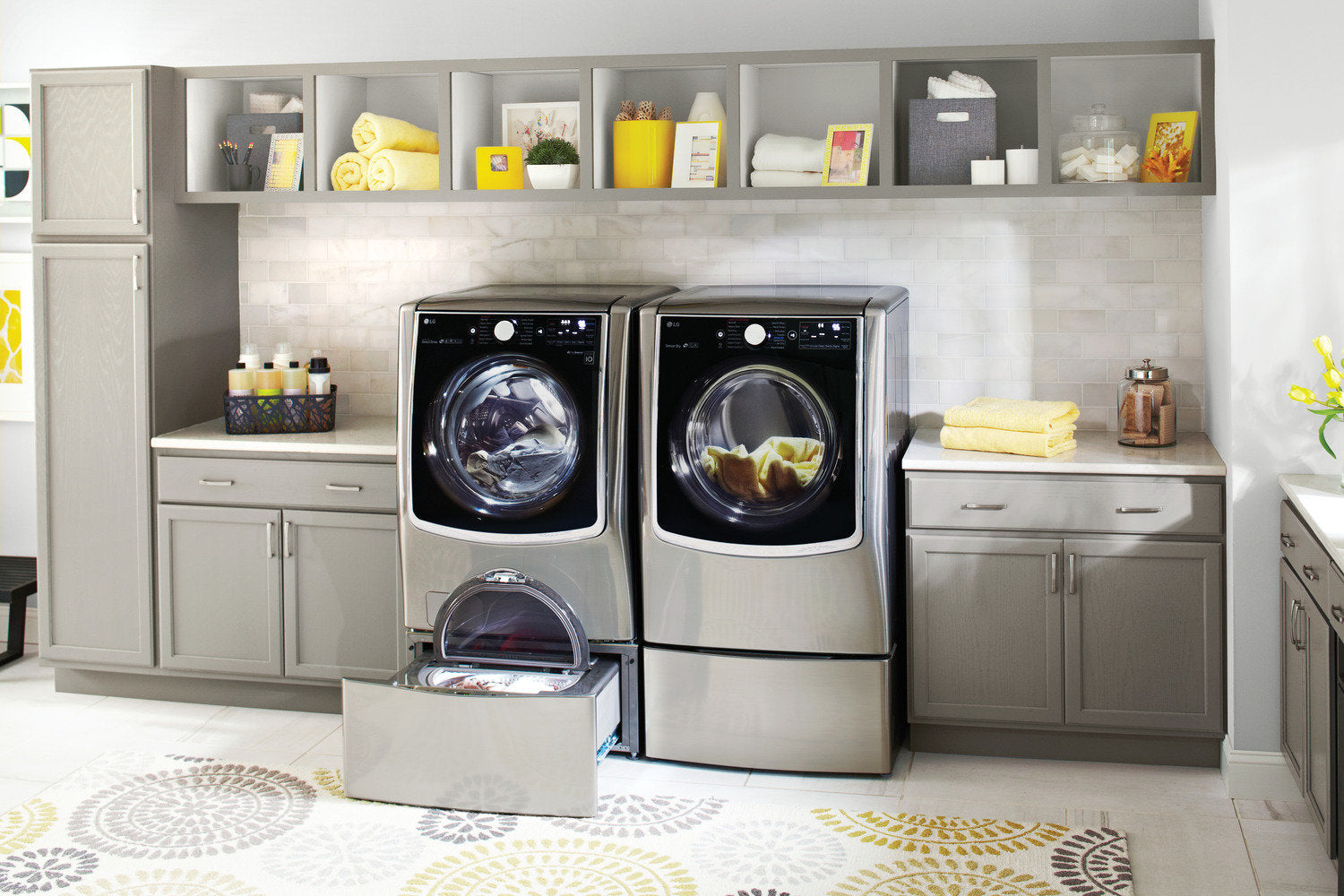 LG 1.1 Cu. Ft. Graphite Steel Sidekick™ Pedestal Washer WD200CV - Compact Laundry Solution for Small Spaces & Apartments