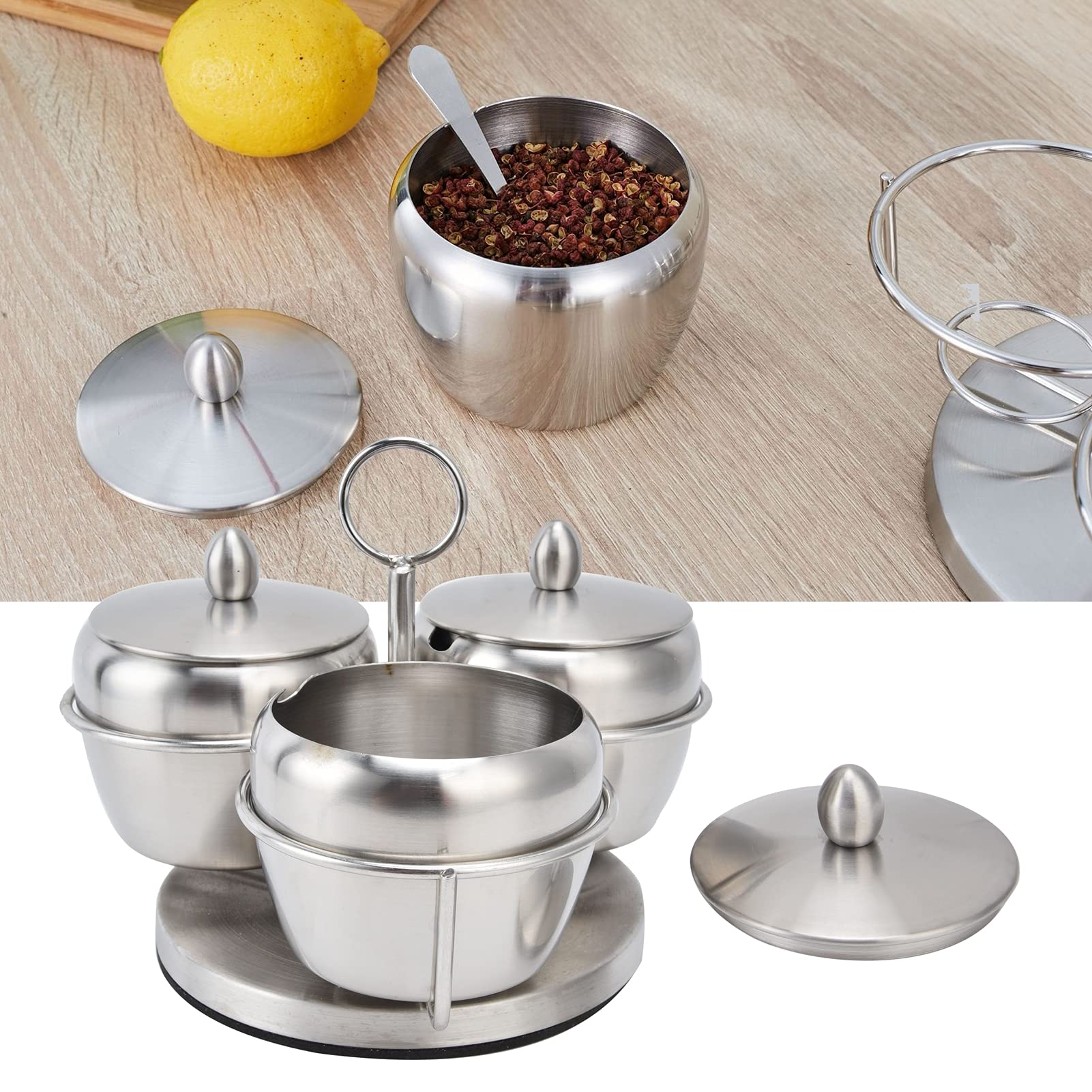 Premium Stainless Steel Spice Rack Set - Rotatable Round Countertop Herb & Spice Organizer with 6 Jars - Multifunctional Kitchen Seasoning Storage for Cooking, Baking & Meal Prep - Perfect for Home Chefs & Food Enthusiasts