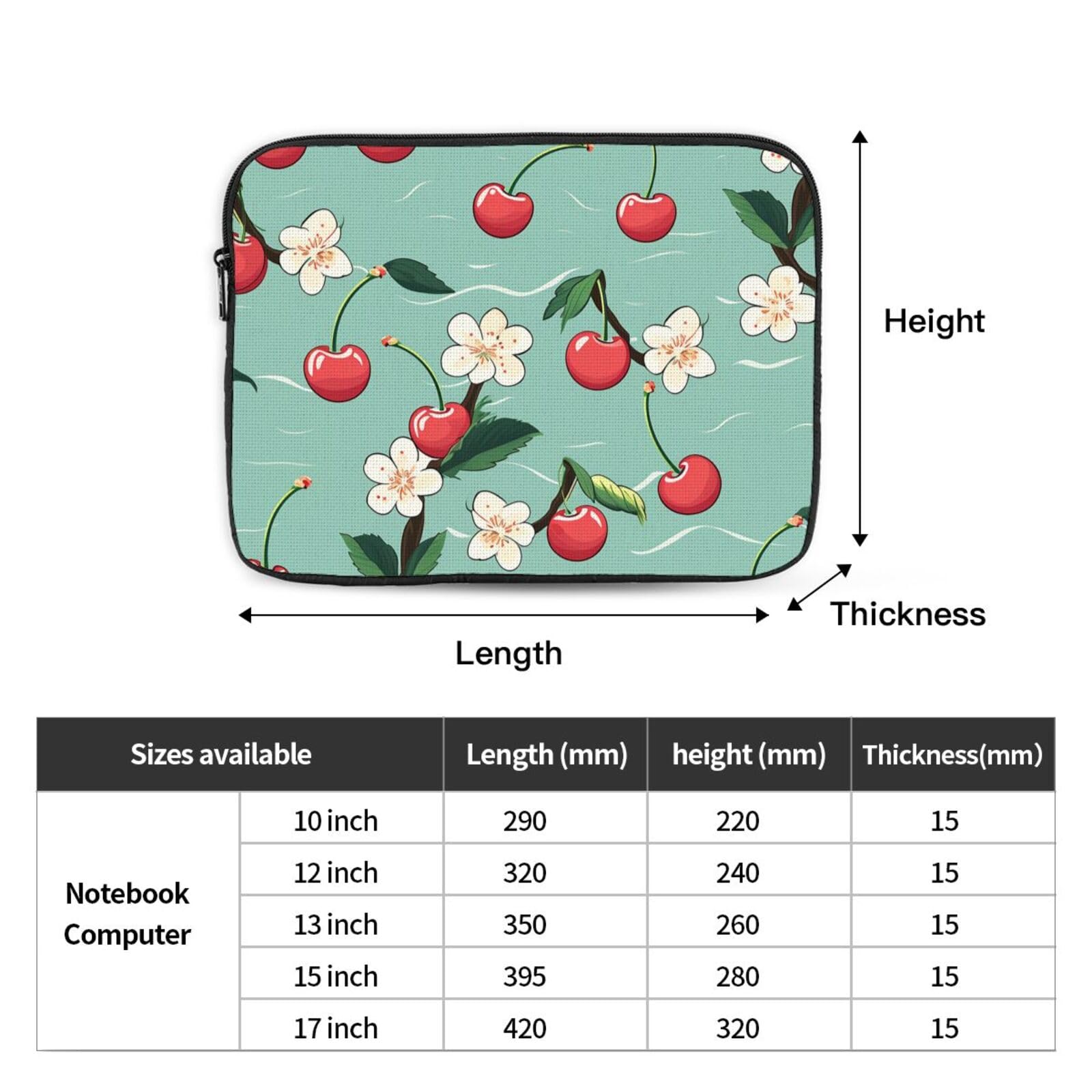 Stylish Cherry Print Laptop Sleeve - Shockproof & Portable 13-15 Inch Laptop Case - Protective Computer Bag Cover for MacBook Air/Pro, Dell, HP - Perfect for Work, School & Travel