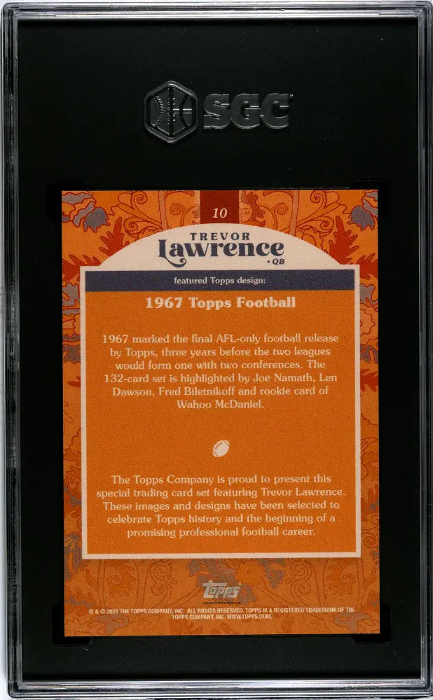 2021 Topps X Lawrence Trevor Lawrence '67 Design SGC 10 Graded Football Card - Perfect for Collectors, Sports Memorabilia & Fan Gifts