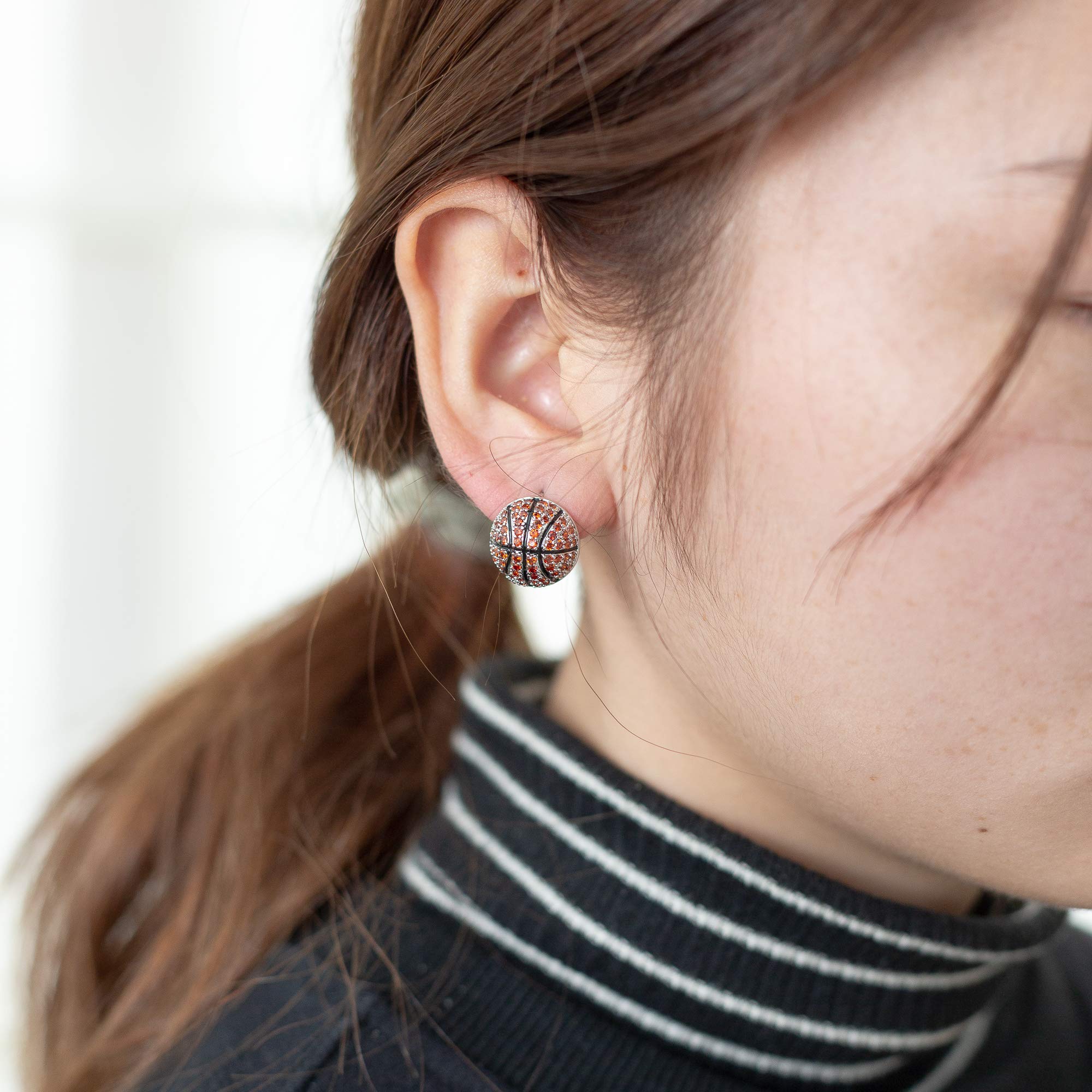 CZ Rhodium Sports Stud Earrings for Women - Basketball Volleyball Soccer - Perfect for Games & Parties