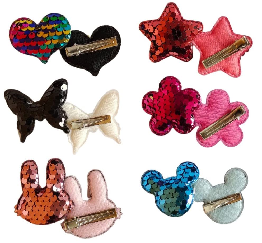 ANNACREATIONS 12-Piece Sparkling Sequins Hair Clips Set - Stylish Hair Accessories for Kids & Girls - Perfect for School, Parties & Daily Wear