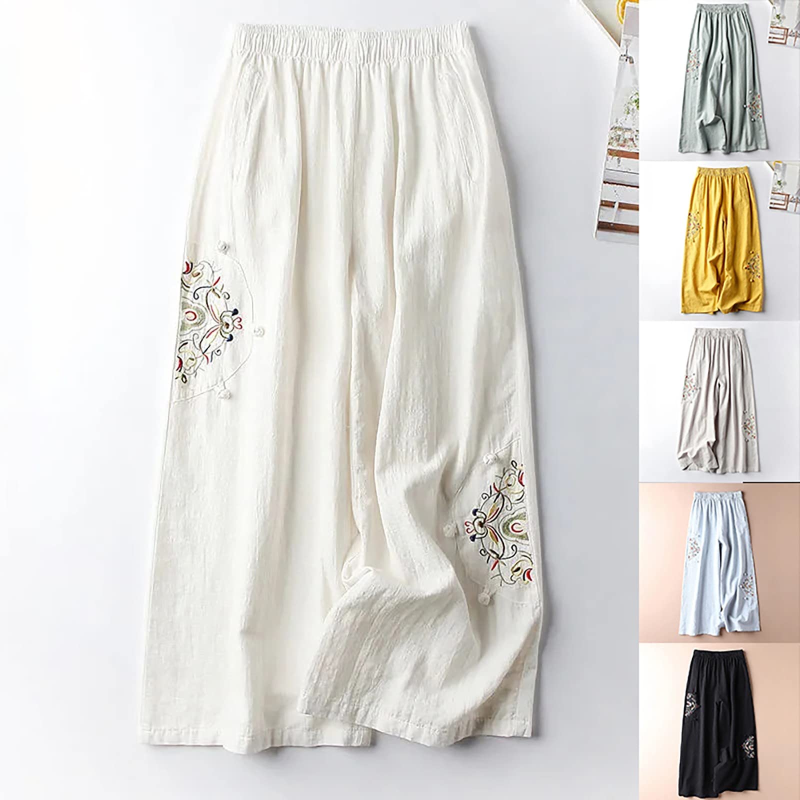 Women's Linen Palazzo Pants - Summer Fashion Low Waist Lounge Pants with Slim Fit for Office & Casual Wear | Breathable Comfort for Work, Travel & Relaxation