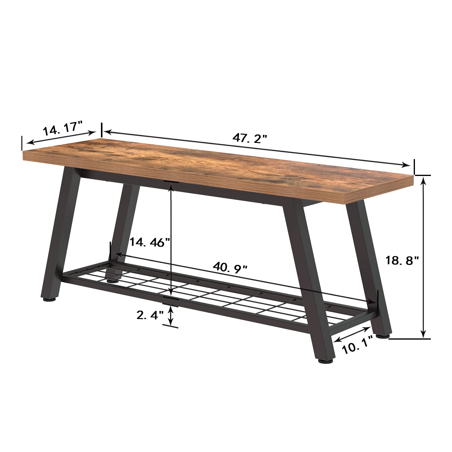 Industrial Rustic Wooden and Metal Storage Bench - Entryway Shoe & Boot Organizer, Long Hallway Seat for Bedroom, Farmhouse Style (Retro Brown) - Perfect for Mudrooms, Living Rooms & Small Spaces