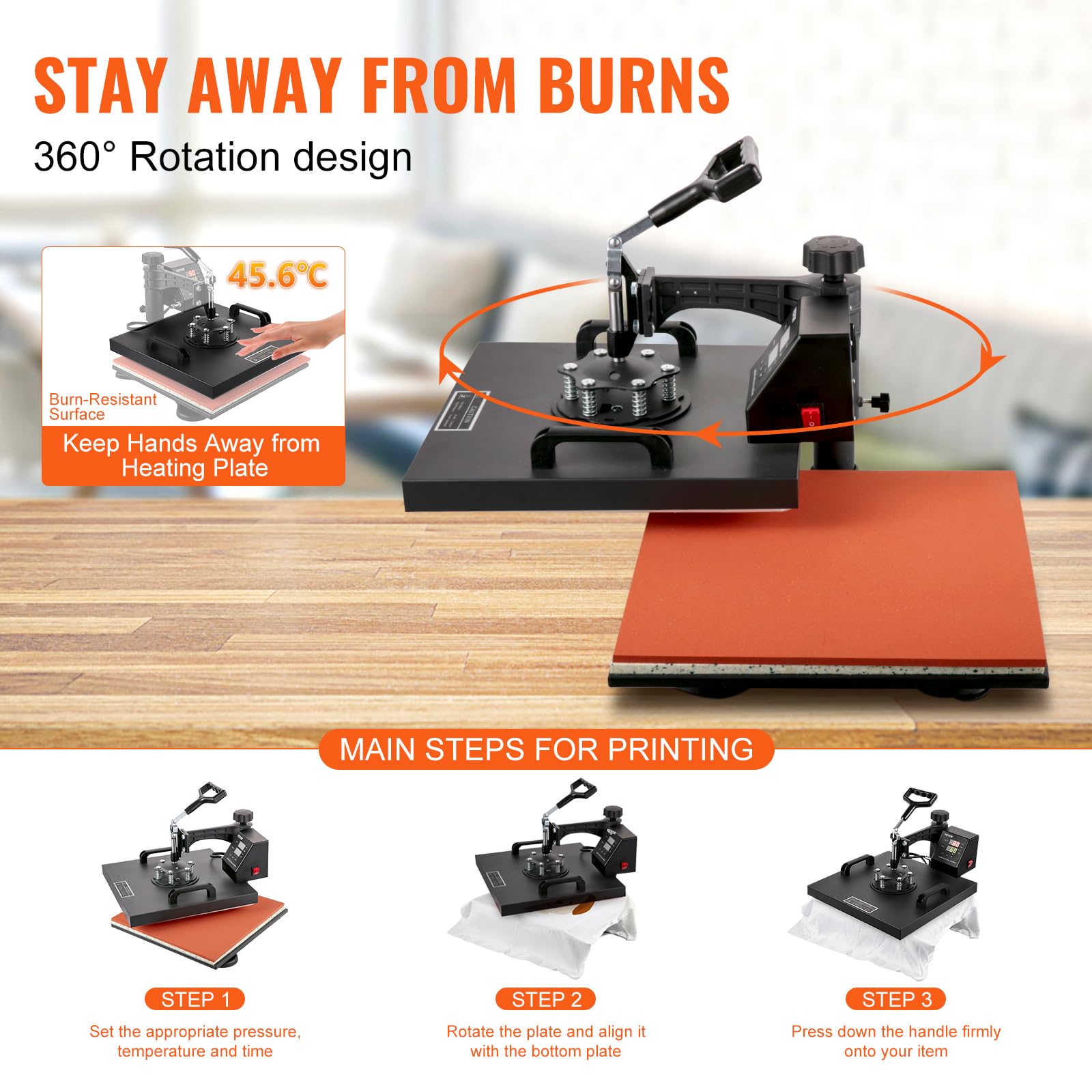 VEVOR 15x15 Inch 8-in-1 Digital Heat Press Machine with 360° Swing Away - Multifunction T-Shirt, Mug, Hat & Plate Sublimation Transfer Press for DIY Crafts, Custom Apparel & Small Business Use