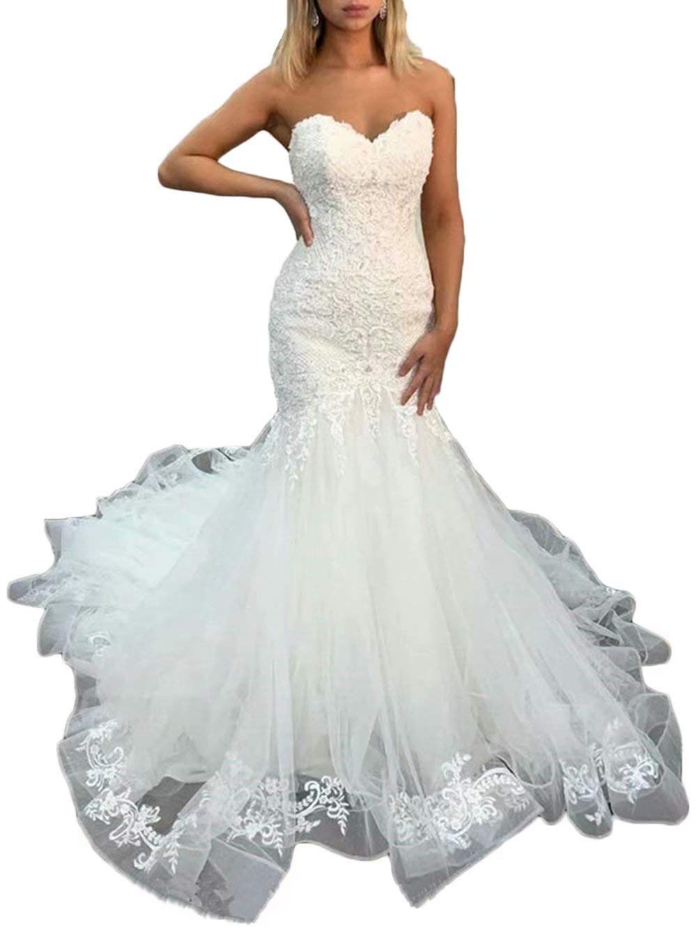 Sweetheart Wedding Dresses for Bride 2024 | Mermaid Lace Strapless Bridal Gowns | Elegant Ball Gown Dresses for Church Ceremony, Beach Weddings & Romantic Vows