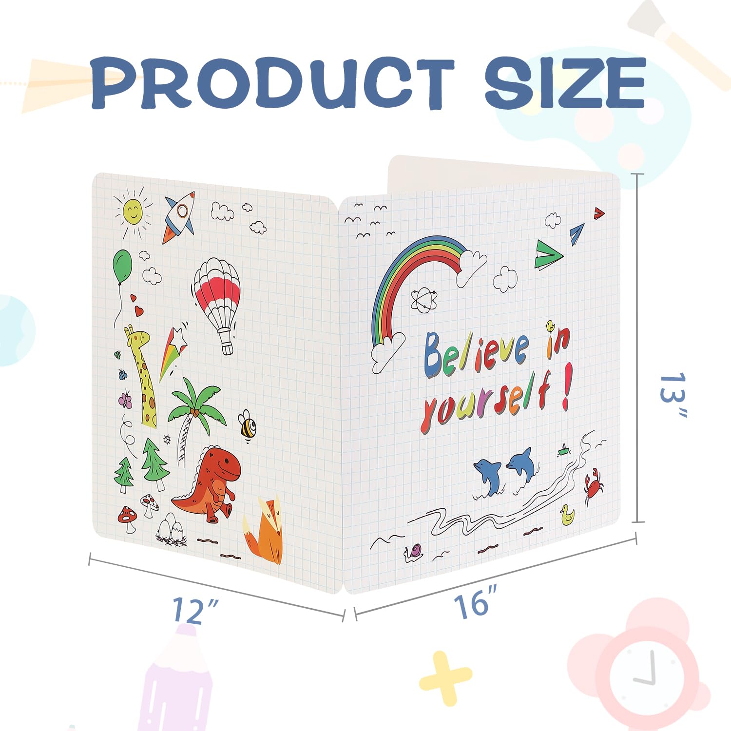 Student Privacy Boards & Desk Dividers - 12 Pack Cardboard Privacy Folders & Shields for Classroom, School, and Home Use - Motivational 'Believe in Yourself' Design