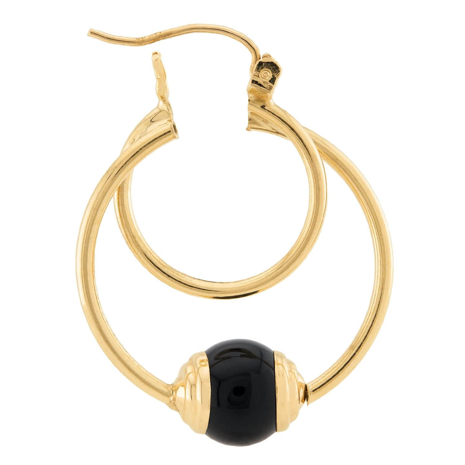 14K Gold Onyx Double Hoop Earrings for Women - Elegant Dangle Drop Earrings for Party, Wedding & Everyday Wear