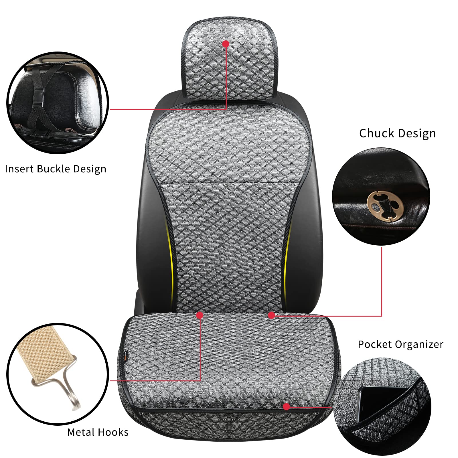 Breathable Universal Car Seat Cover Set of 2 - Front Seat Protector with Airbag Compatibility, All-Season Luxury Cushion for Cars, SUVs & Trucks (Gray) - Perfect for Commuting, Road Trips & Daily Driving Comfort