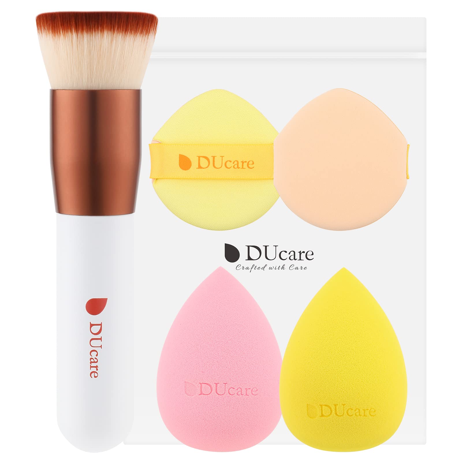 DUcare Professional Foundation Brush Set with Flat Top Kabuki Brush & Makeup Sponge - Perfect for Liquid, Powder & Mineral Blending - Ideal for Flawless Contouring & Everyday Makeup Application