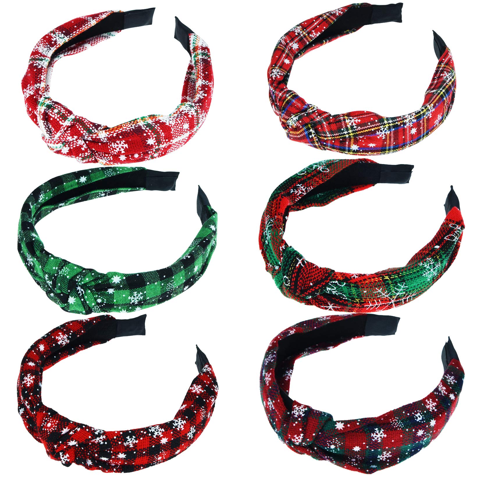SUMERSHA 6-Pack Christmas Knotted Headbands for Women - Non-Slip Buffalo Plaid Turban Headbands, Top Knot Hair Bands for Women & Girls - Perfect for Birthdays, Holidays & Winter Fashion Accessories | Great for Christmas Parties, Family Gatherings & Festive Outfits