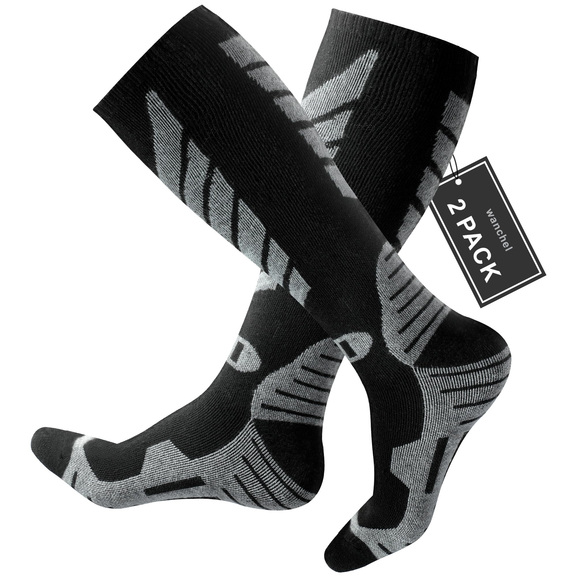 Premium Merino Wool Ski Socks - 2 Pairs Thermal Knee High Winter Socks for Skiing & Snowboarding | Moisture-Wicking, Breathable & Odor-Resistant | Ideal for Cold Weather Sports & Outdoor Activities