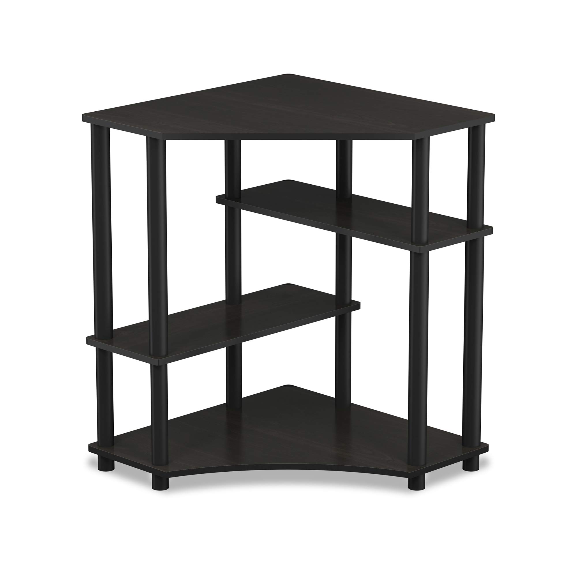 FURINNO Turn-N-Tube Compact Corner Computer Desk with Storage Shelf - Espresso/Black Finish - Perfect for Small Spaces, Home Office & Dorm Rooms