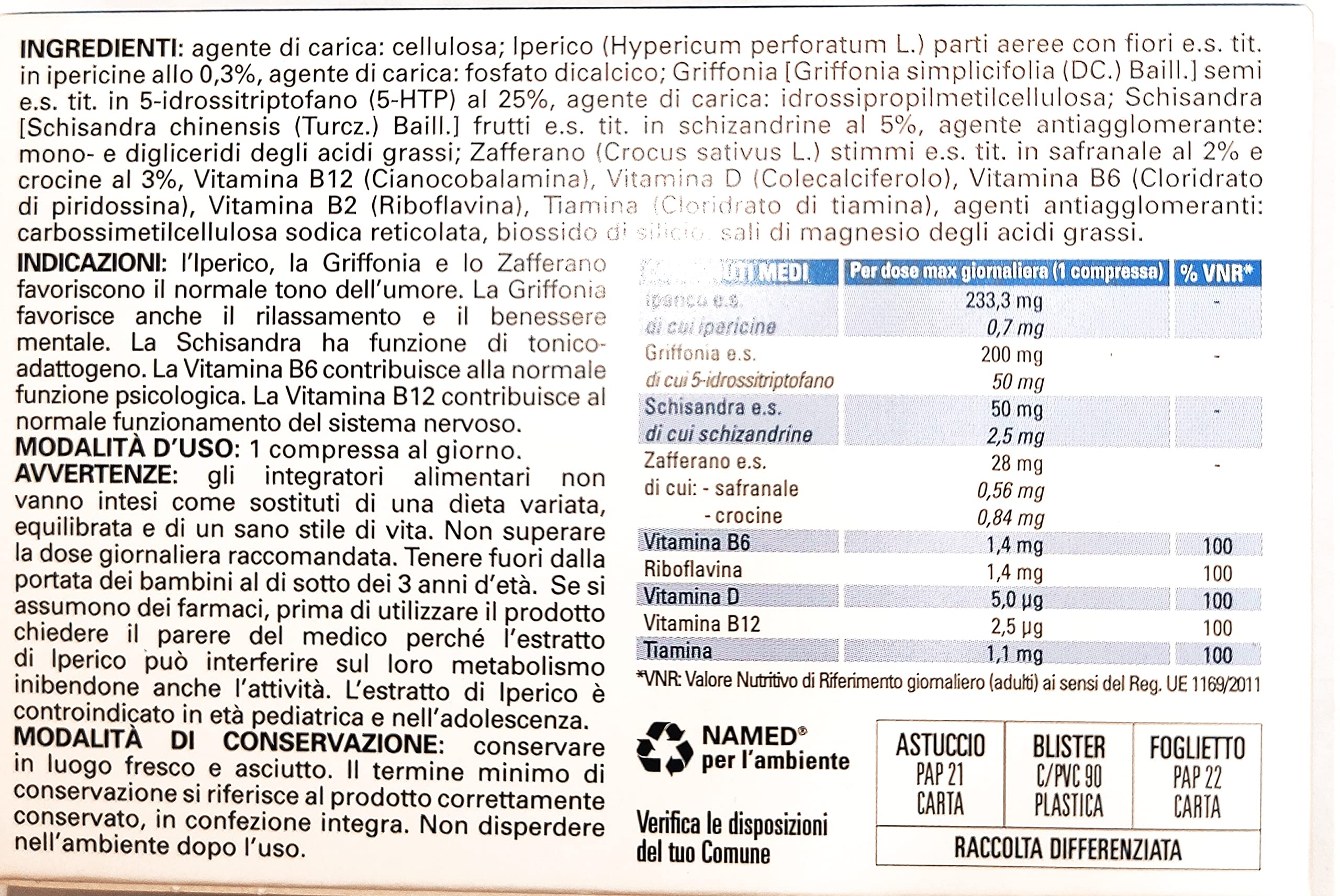 NAMED Neuronam 30 Tablets - Dietary Supplement with St. John's Wort, Saffron, Griffonia & Schisandra, Enriched with Vitamins B6, B12 & D | Supports Mood Balance & Stress Relief | Ideal for Daily Wellness & Mental Clarity