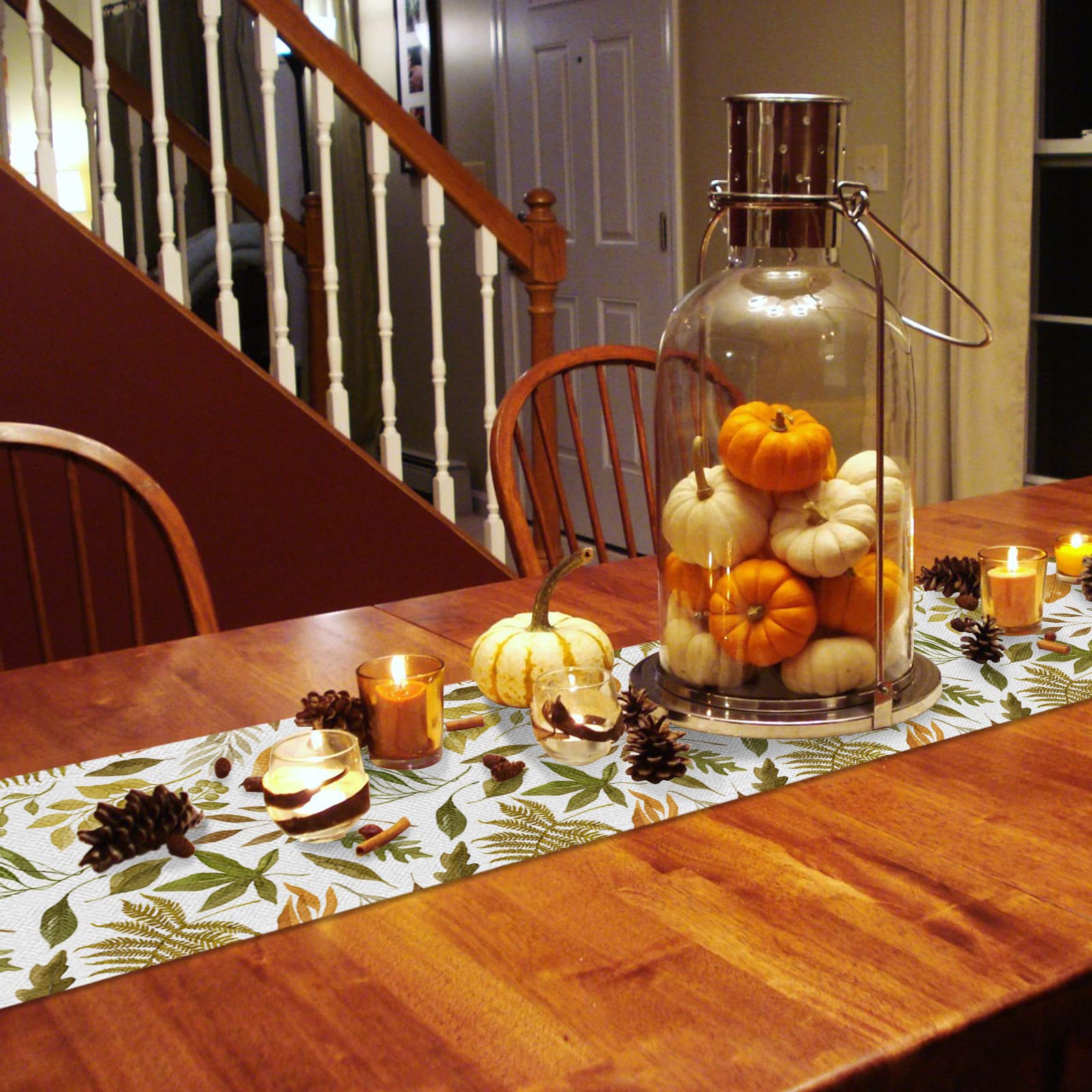 72 Inch Cotton Linen Table Runner - Fall Leaf Pattern Kitchen & Dining Table Decor, Rustic Farmhouse Style for Autumn Weddings, Banquets & Coffee Tables | Perfect for Thanksgiving, Christmas & Seasonal Home Decor