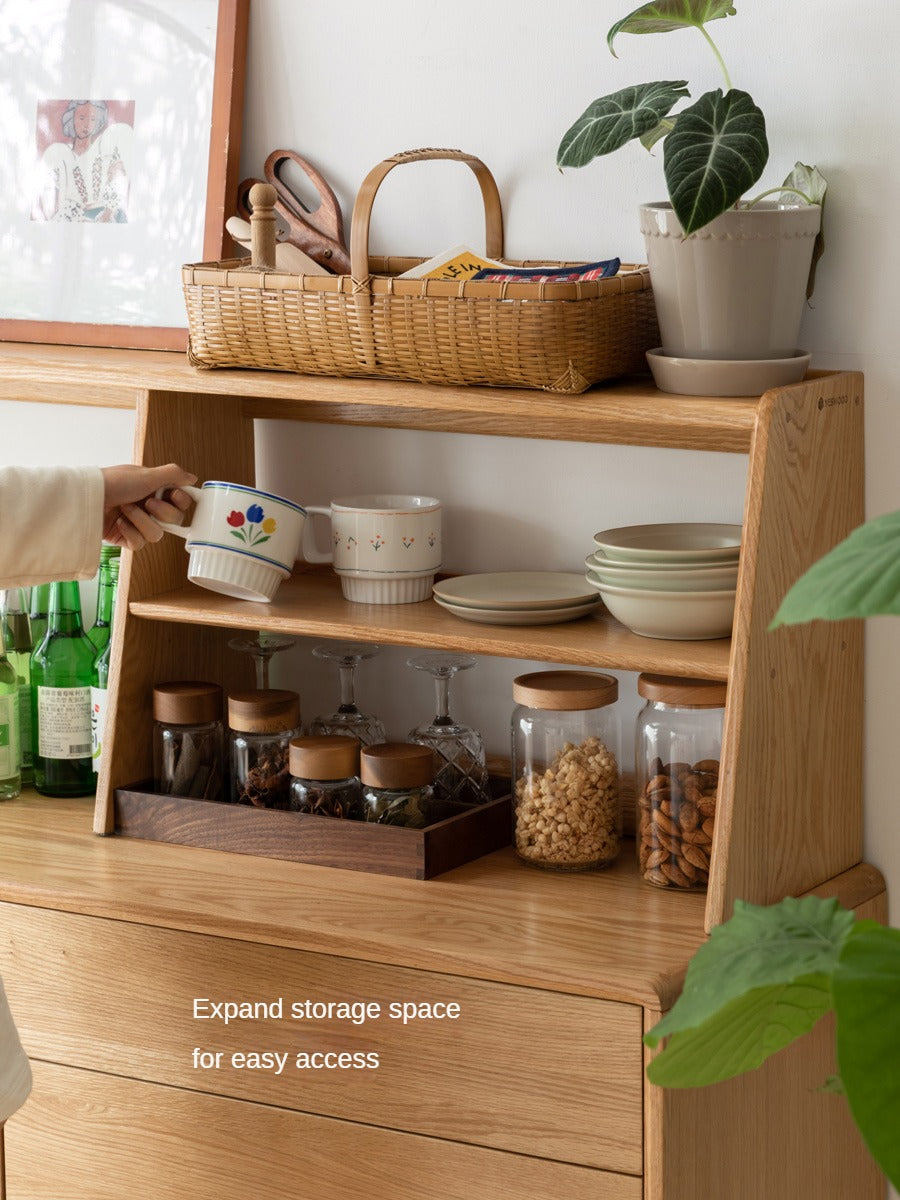 Solid Oak Wood Sideboard Shelf - Rustic Kitchen Storage Shelf for Dining Room, Living Room & Home Decor | Perfect for Organizing Dishes, Cookbooks & Displaying Decor