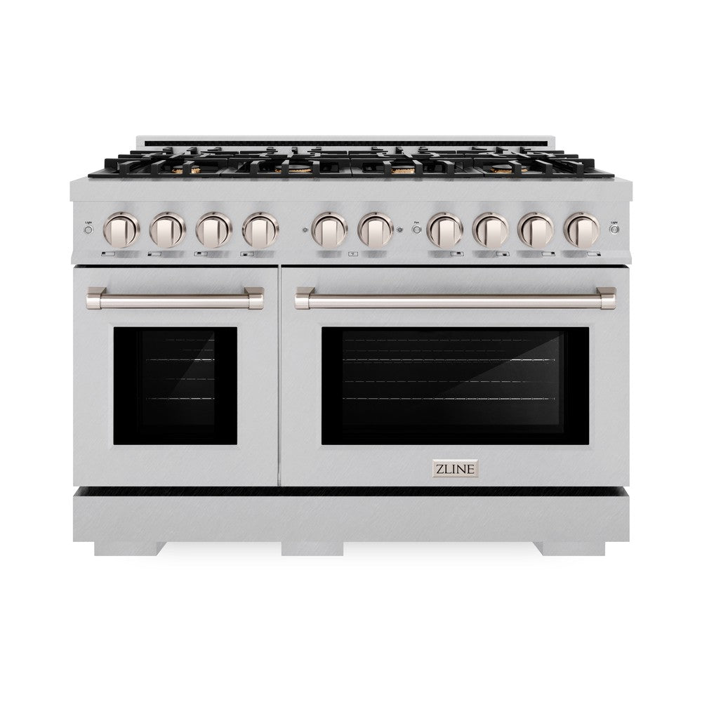 ZLINE 48-Inch 6.7 cu. ft. Dual Fuel Range with Double Oven & 8 Brass Burners - Satin Stainless Steel (HDRS BR 48) | Professional Gas Stove for Home Chefs & Large Family Cooking
