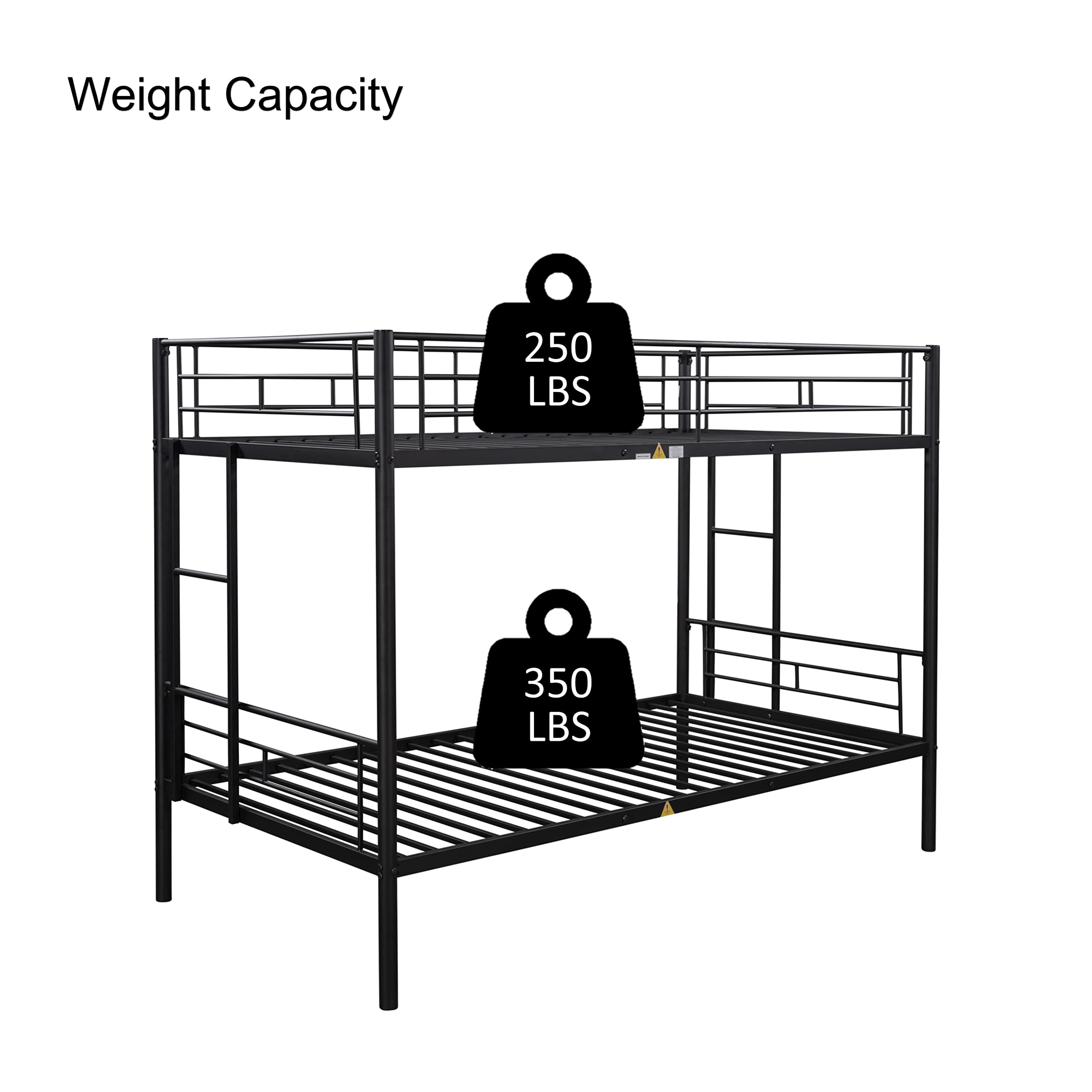 Twin Over Twin Metal Bunk Bed with Ladder & Safety Rail - Convertible to 3 Separate Beds | Space-Saving Kids & Guest Room Solution for Small Apartments & Dormitories