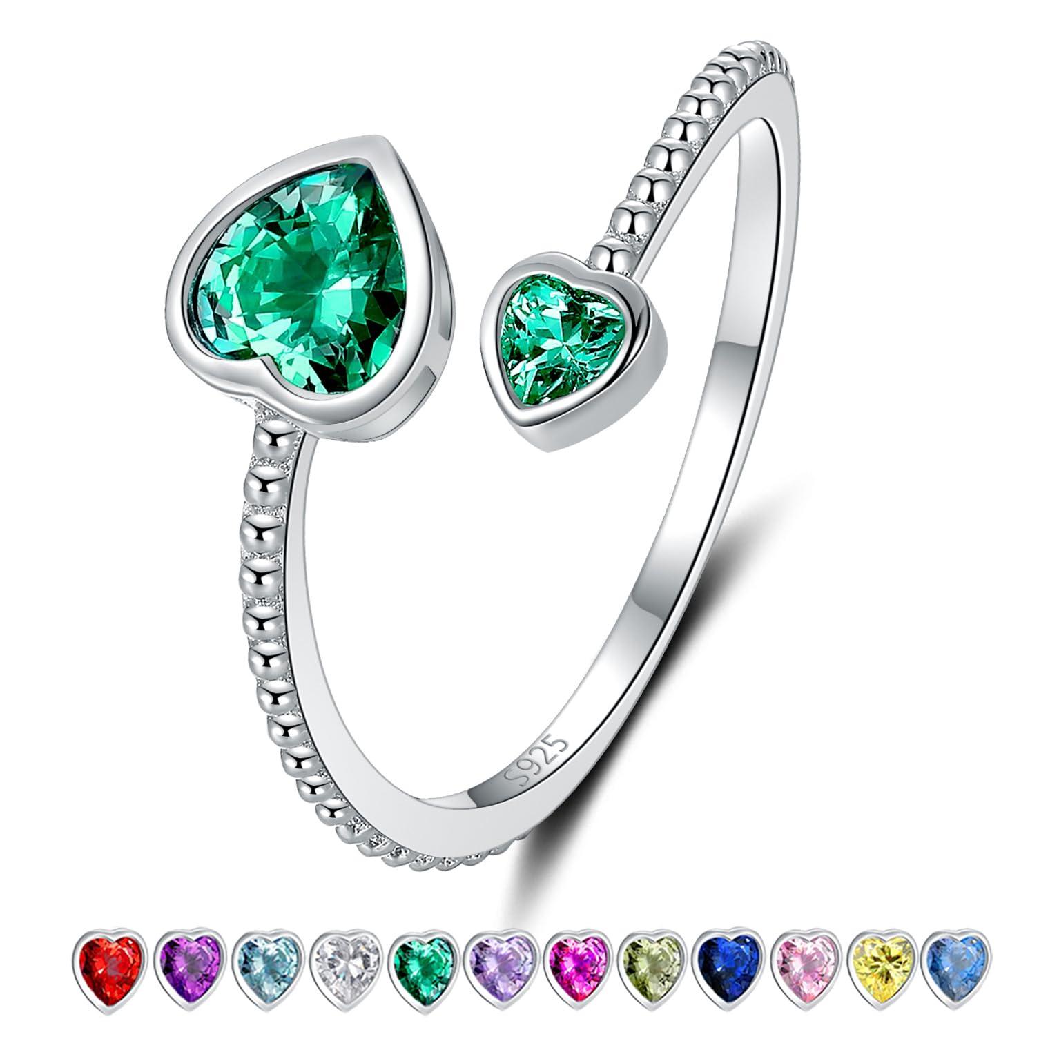 925 Sterling Silver Birthstone Rings for Women - Adjustable Open Heart Constellation Ring, Personalized Month Band Jewelry for Birthday Gifts | Perfect for Everyday Wear, Anniversary & Special Occasions
