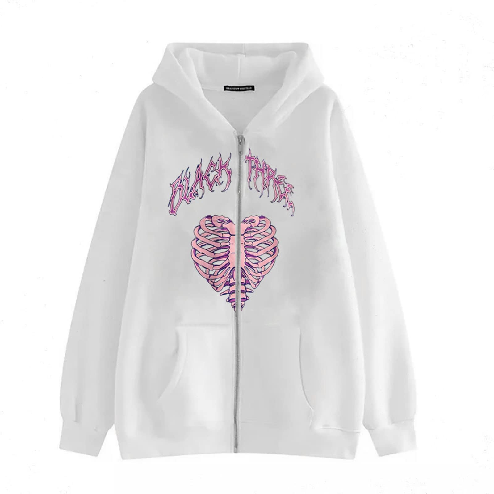 Y2K Plus Size Graphic Zip Up Hoodies for Men & Women - Skeleton Hand Print Long Sleeve Oversized Hooded Sweatshirt with Pocket - Streetwear Fashion for Casual Wear & Loungewear