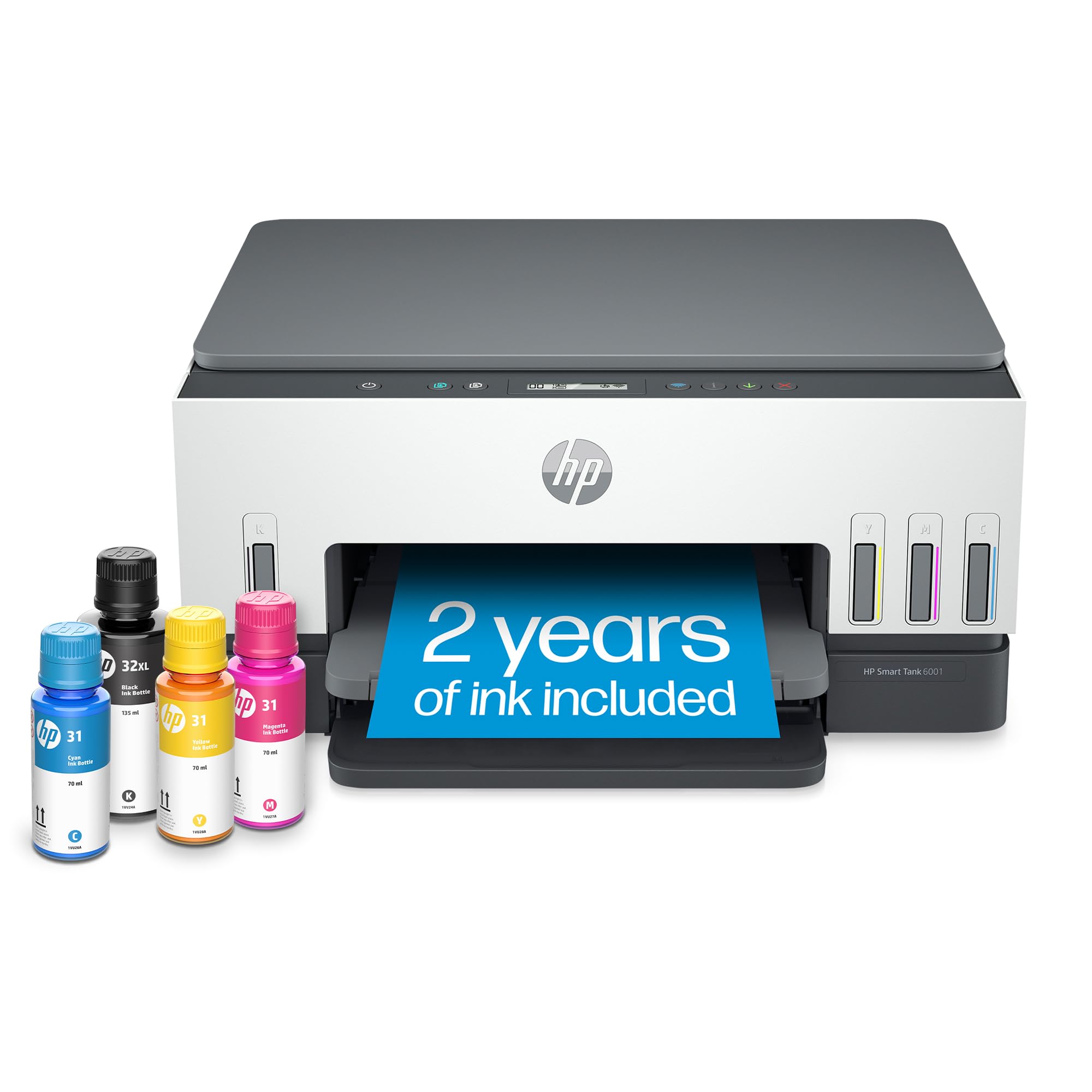 HP Smart-Tank 6001 Wireless All-in-One Ink Tank Printer - Cartridge-Free with 2 Years of Ink, Mobile Print/Scan/Copy (2H0B9A) - Perfect for Home Office & Small Business Printing Needs