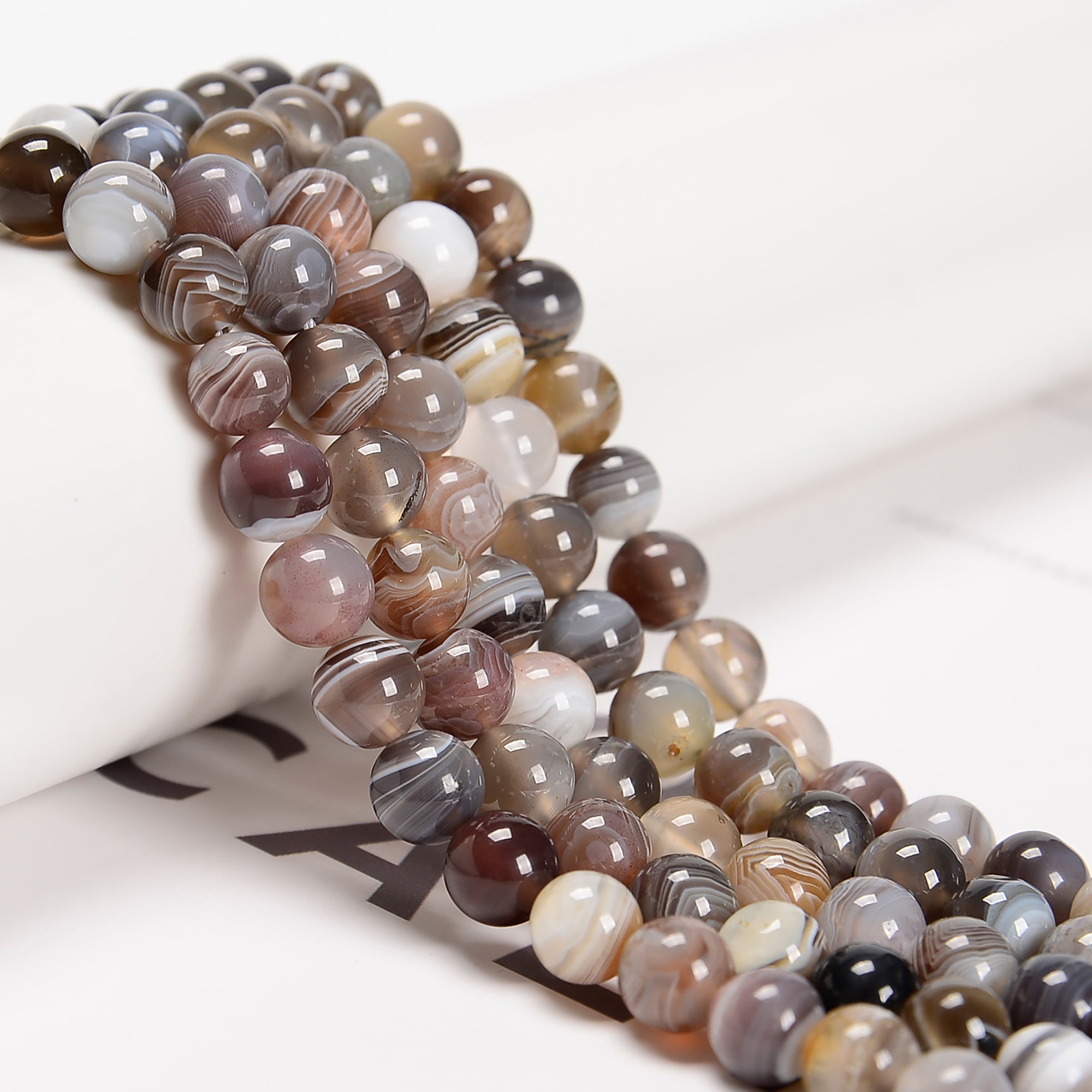 Botswana Agate Smooth Round Beads 6mm 8mm 10mm 12mm 15.5 Inch Strand - Natural Stone Beads for Jewelry Making, DIY Bracelets, Necklaces & Healing Crystal Crafts