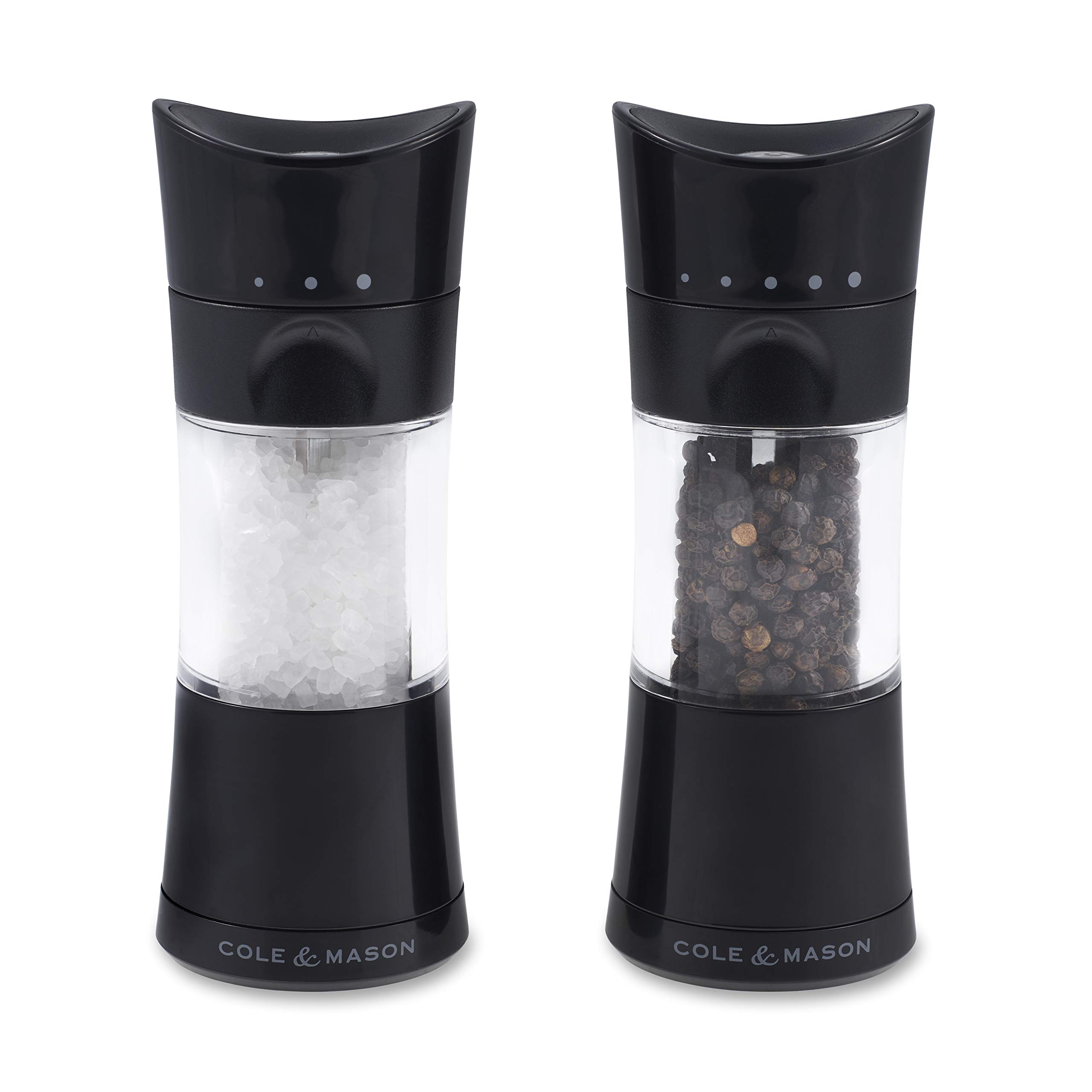 Cole & Mason Harrogate Black Salt and Pepper Grinder Set - Adjustable Ceramic Mechanism, Inverta Design, ABS Plastic (6.1 Inch) - Perfect for Kitchen, Dining Table & Gift Giving - Includes 2 Premium Mills for Freshly Ground Spices