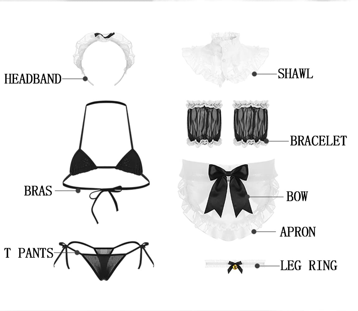 Sexy Maid Costume Set for Women - Lingerie Bras & Panties - Cosplay Outfit for Halloween, Role Play & Boudoir Photography