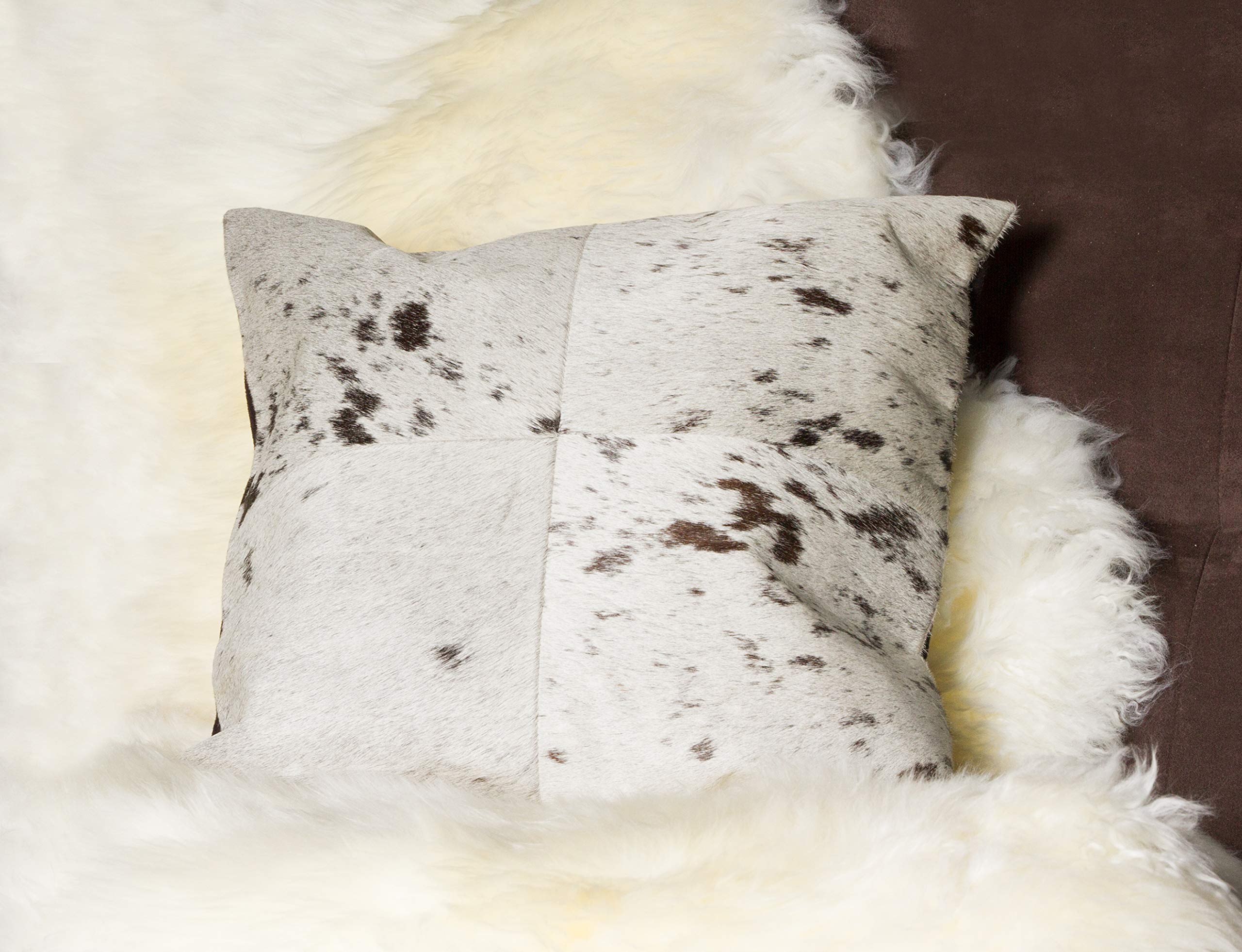 Premium 18x18 Inch Natural Torino Cowhide Throw Pillows with Polyester Insert | Handcrafted 100% Genuine Leather Accent Cushions in Black & White | Perfect for Sofa, Bedroom Decor & Farmhouse Style Living Room