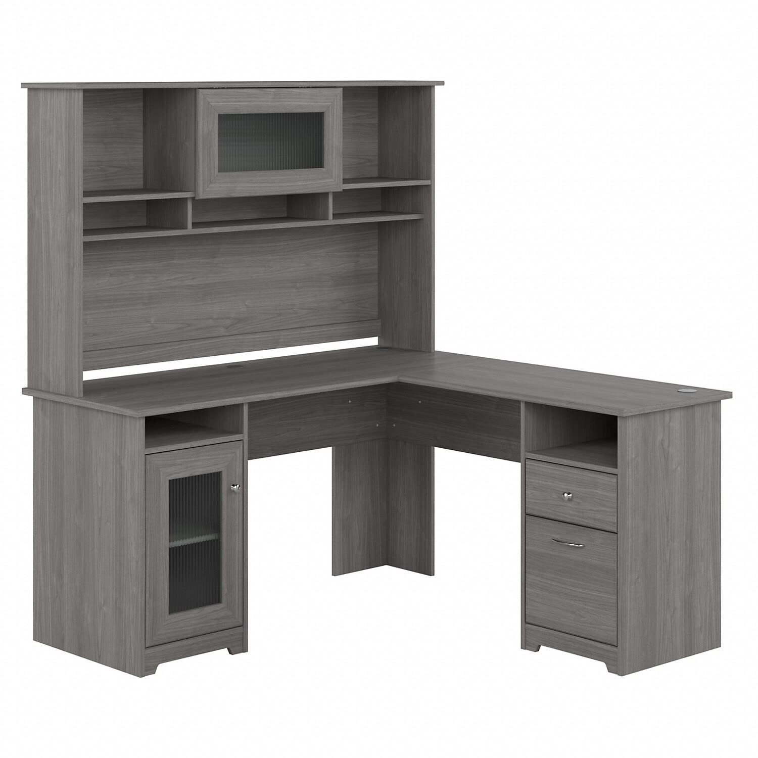 Bush Furniture Cabot L-Shaped Desk with Hutch - Modern Gray Corner Computer Desk with Storage for Home Office, Study, or Gaming Room | 60W Space-Saving Design