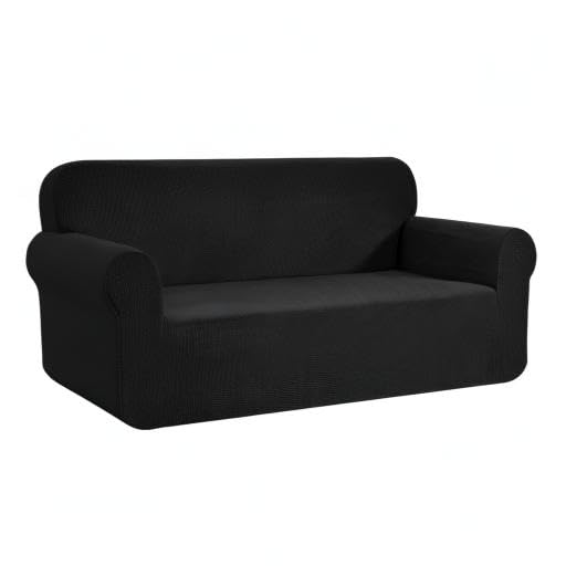 CHUN YI Stretch Loveseat Sofa Slipcover - 2 Seater Couch Cover with Elastic Bottom, Soft Spandex Jacquard Fabric in Classic Black (Medium) - Perfect for Living Room, Apartment & Home Decor Protection