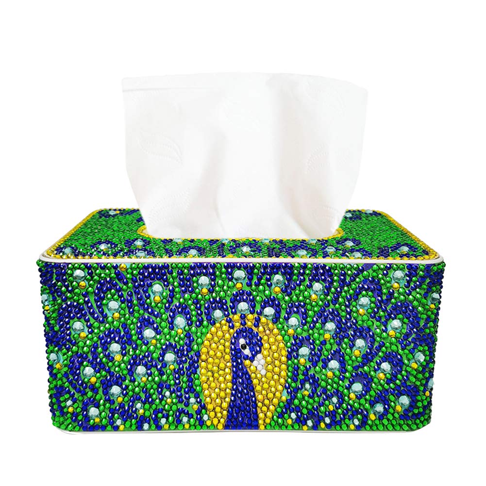 DIY Diamond Painting Tissue Box - Special Shape Drill Storage Box for Home Decor (Peafowl) | Perfect for Craft Rooms, Living Room Decor & Gift Giving