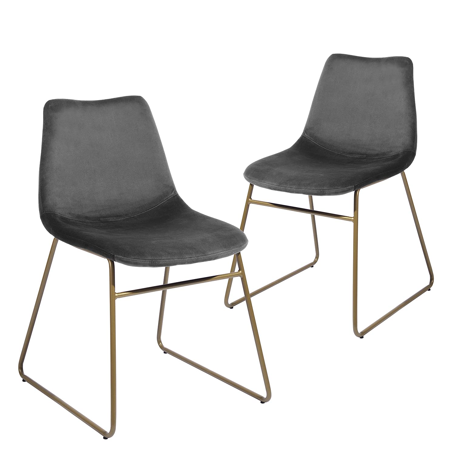 Gray Velvet Dining Chairs Set of 2 - Mid Back Upholstered Side Chairs with Golden Legs for Dining Room & Living Room | Elegant Home Decor for Entertaining & Family Gatherings