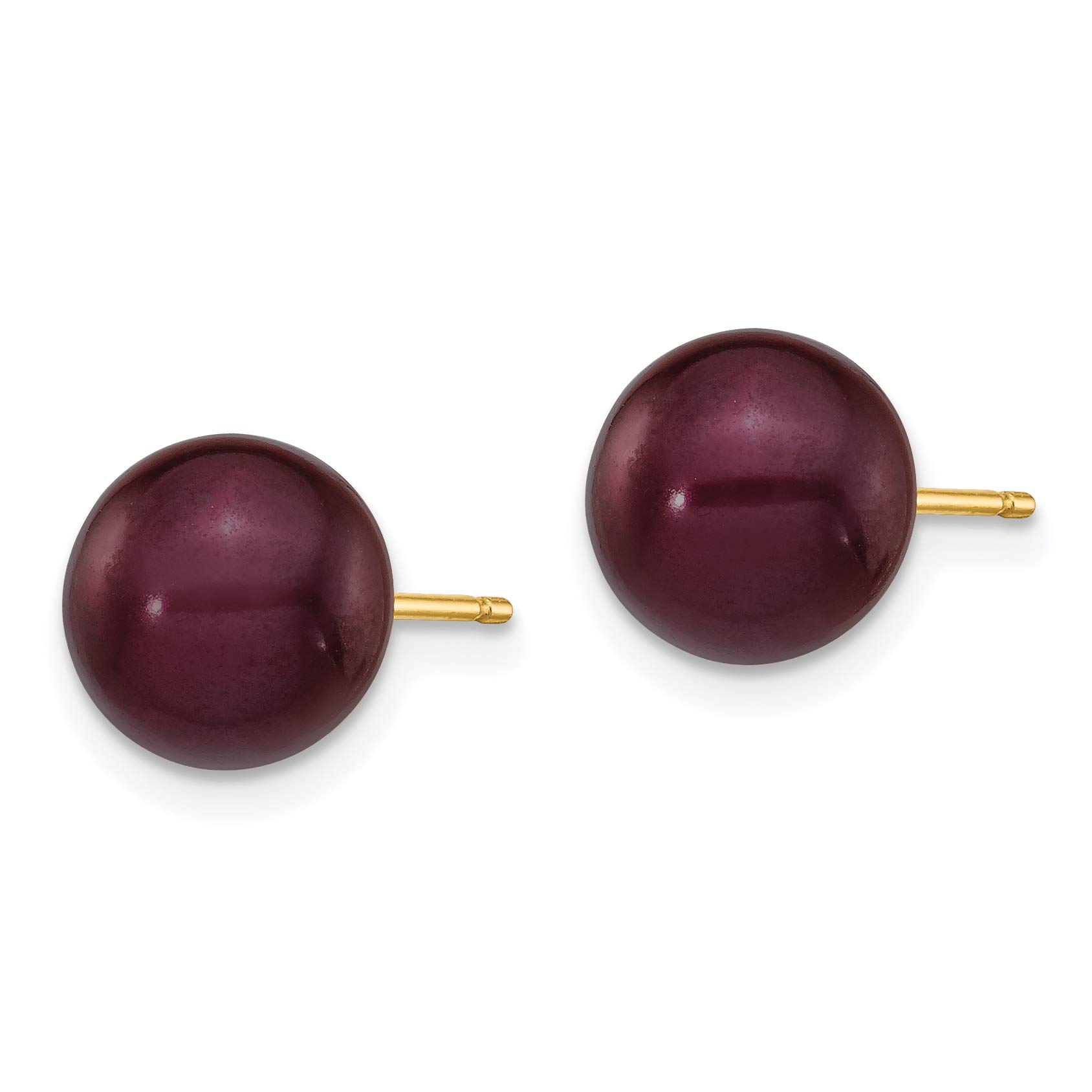 14k Yellow Gold Chocolate Brown Freshwater Cultured Pearl Stud Earrings - Elegant Jewelry for Women, Perfect for Weddings, Parties & Daily Wear