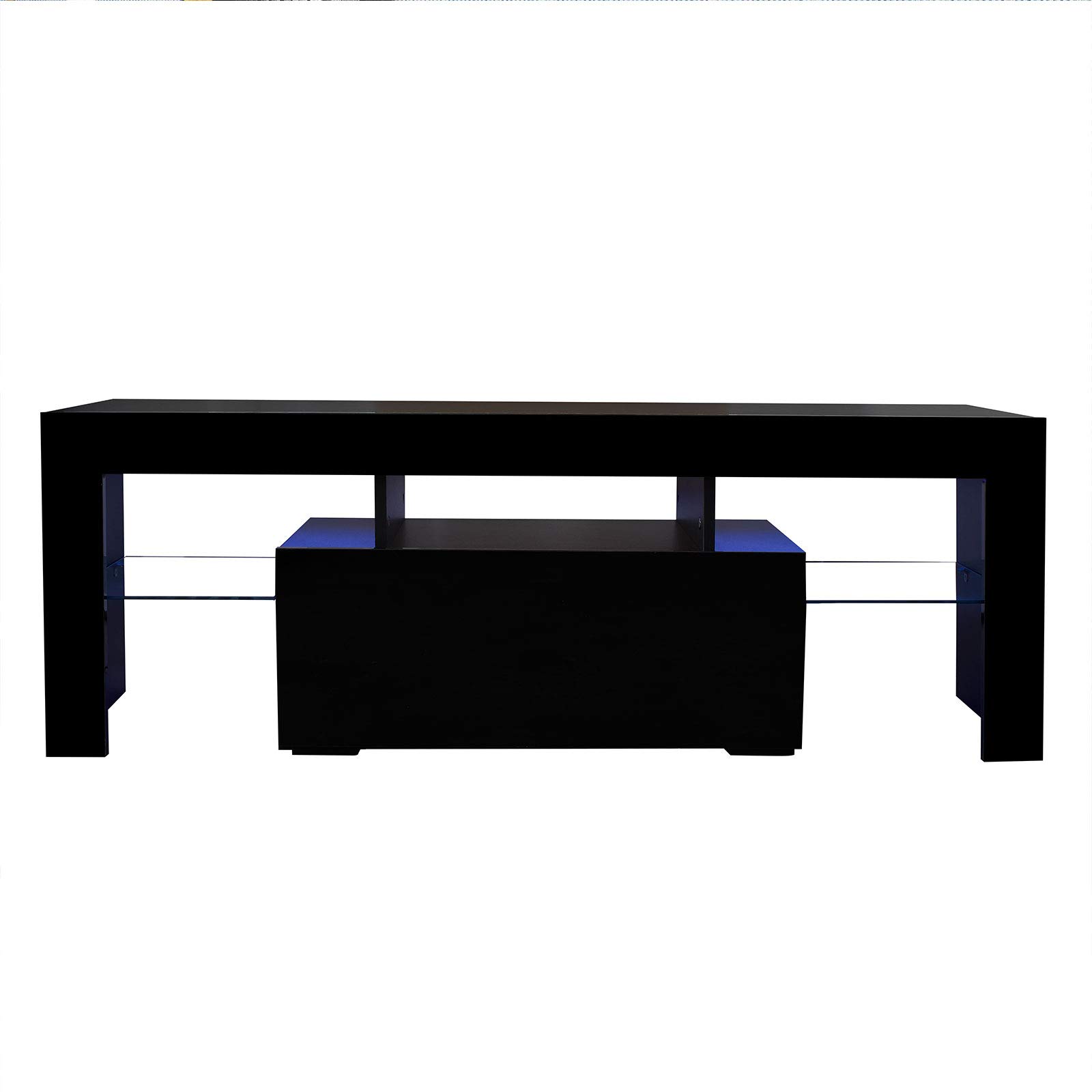 Modern Black TV Stand with LED RGB Lights & Remote Control - Entertainment Center with Storage Drawers for Living Room, Lounge - Perfect for Gaming Setups & Home Theater Systems