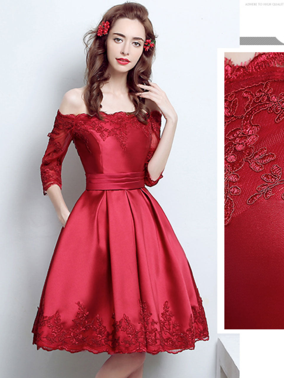 Burgundy Lace Satin Short Prom Dress - Elegant Burgundy Bridesmaid Dress for Weddings, Parties & Special Occasions