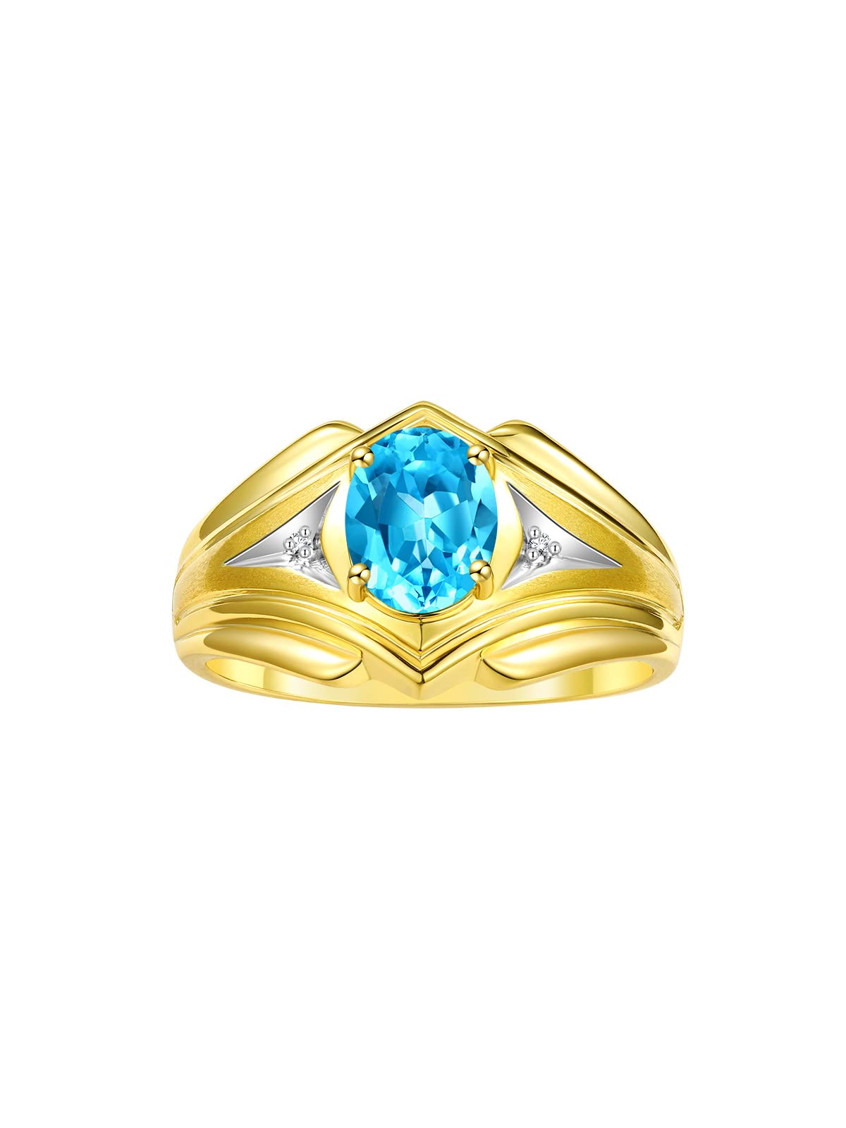 Rylos Men's Yellow Gold Plated Silver Ring - 9X7MM Oval Gemstone & Diamond Birthstone Ring for Men (Sizes 8-13) | Classic Designer Style for Weddings, Anniversaries & Gifts