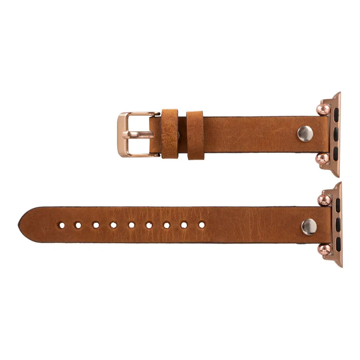 Premium Camel Leather Ultra Slim Apple Watch Band - Silver Rivet Strap for Apple Watch Series 9/8/7/6/SE - Stylish & Durable Replacement Band for Workout, Office & Everyday Wear
