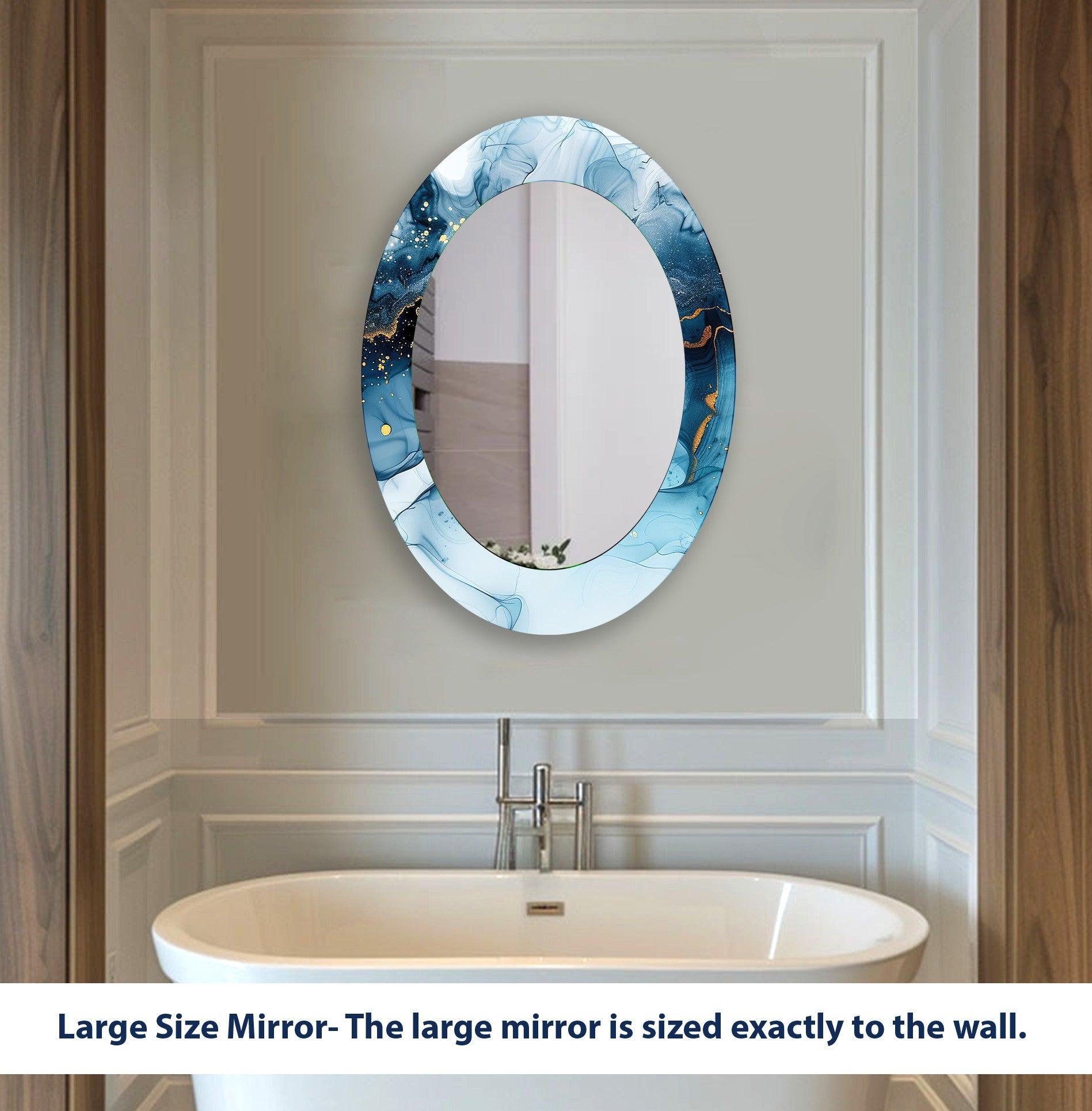 Blue and Gold Modern Oval Wall Mirror - Elegant Home Decor for Living Room, Bedroom & Entryway - Perfect for Adding Style and Light to Any Space