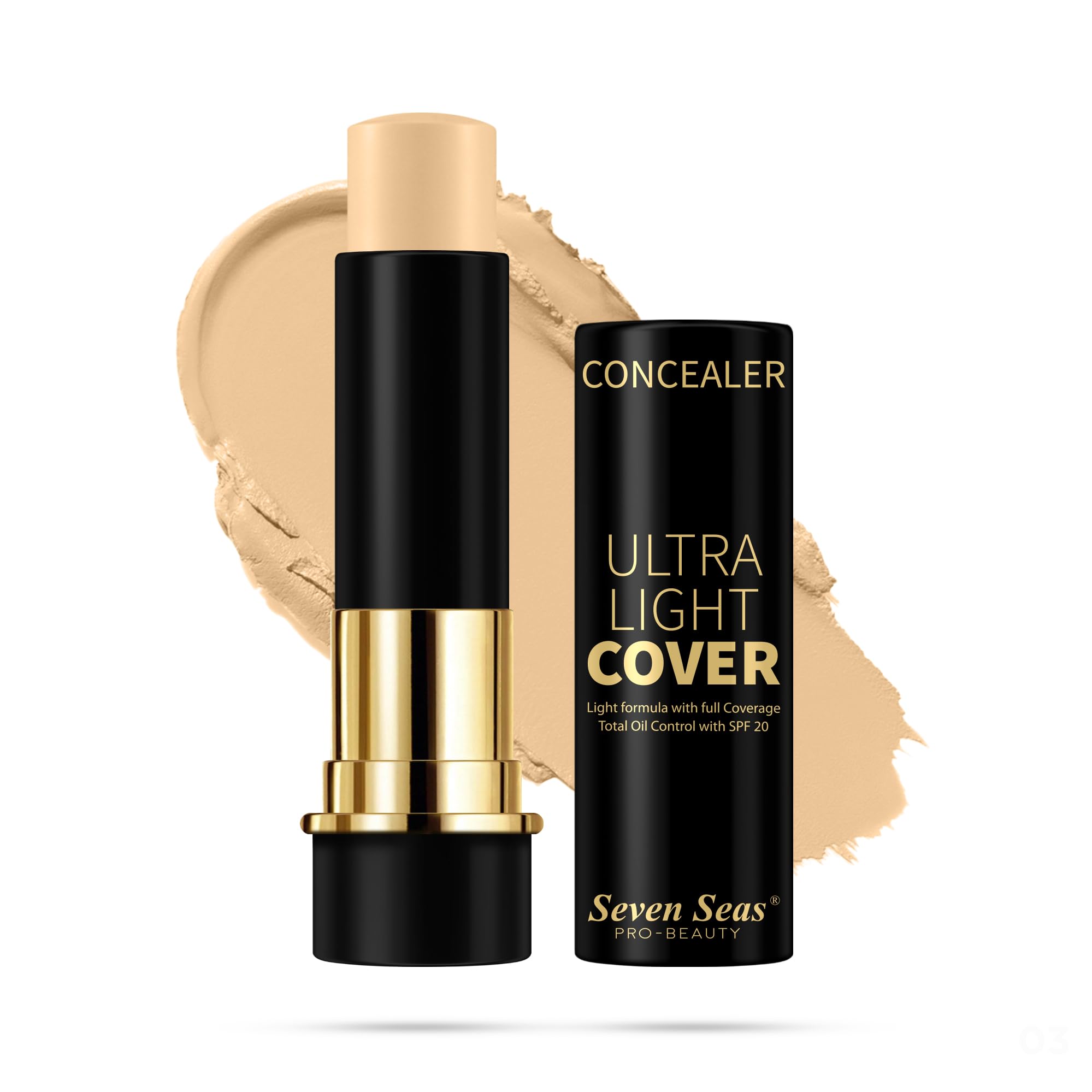 Seven Seas Ultra Light HD Pro Concealer - Oil Control, SPF 20, Long Lasting Coverage (Shade 03) | Perfect for Daily Makeup, Blemish Covering & Under Eye Brightening
