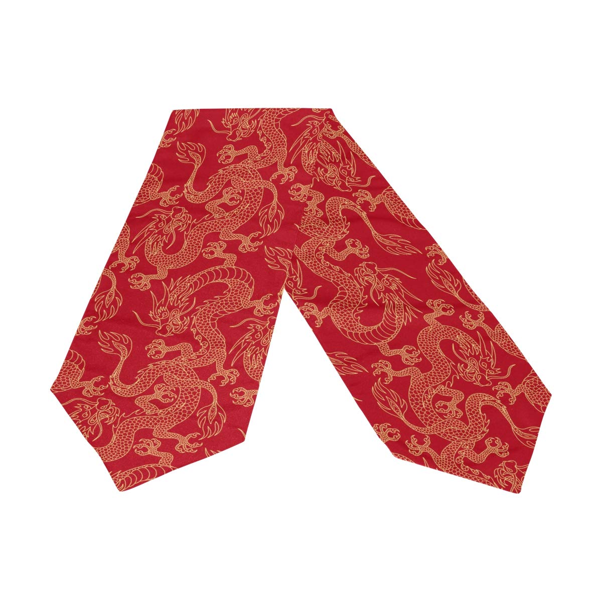 13x70 Inch Polyester Chinese Dragon Table Runner - Red & Gold Embroidered Dining Room Decor for Festive Occasions, Weddings & Chinese New Year Celebrations