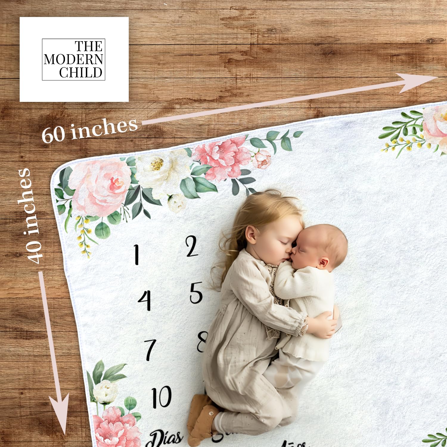 Baby Monthly Milestone Blanket - Manta de Hitos Mensuales en Español para Bebé Niña y Niño - Crecimiento Personalizado del Recién Nacido - Fondo Suave para Fotografía (Floral Español) - Ideal para Sesiones de Fotos y Regalos de Baby Shower