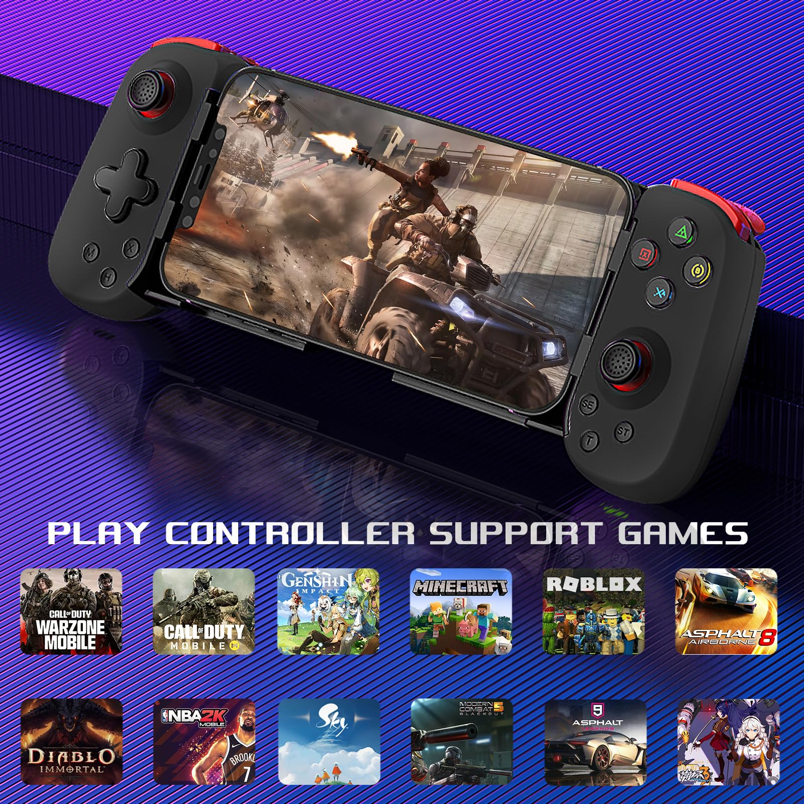 Wireless Mobile Game Controller for iPhone 16/15/14/iPad & Galaxy S24/23/22/Android - Compatible with Xbox Cloud Gaming, PS Remote Play, Call of Duty Warzone Mobile, Genshin Impact, Roblox & Diablo - Perfect for Cloud Gaming & Mobile Gaming on the Go