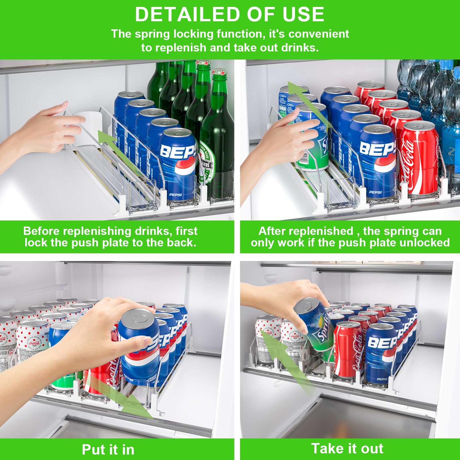 Upgraded Fridge Drink Organizer - Space-Saving Beverage Dispenser with Automatic Pusher Glide & Adjustable Width - Holds 25 Cans (5 Rows, White) - Perfect for Soda, Beer, Juice Organization in Home, Office or Party Fridge